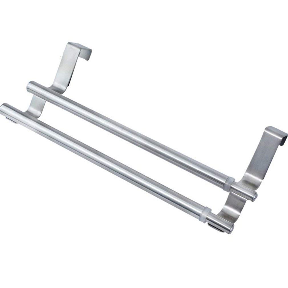 Stainless Steel Double Layer Over Door Towel Rack - Bathroom Towel Holder Bar for Hotel & Home Use (Silver) | Space-Saving Cupboard Hanger for Hand Towels & Washcloths