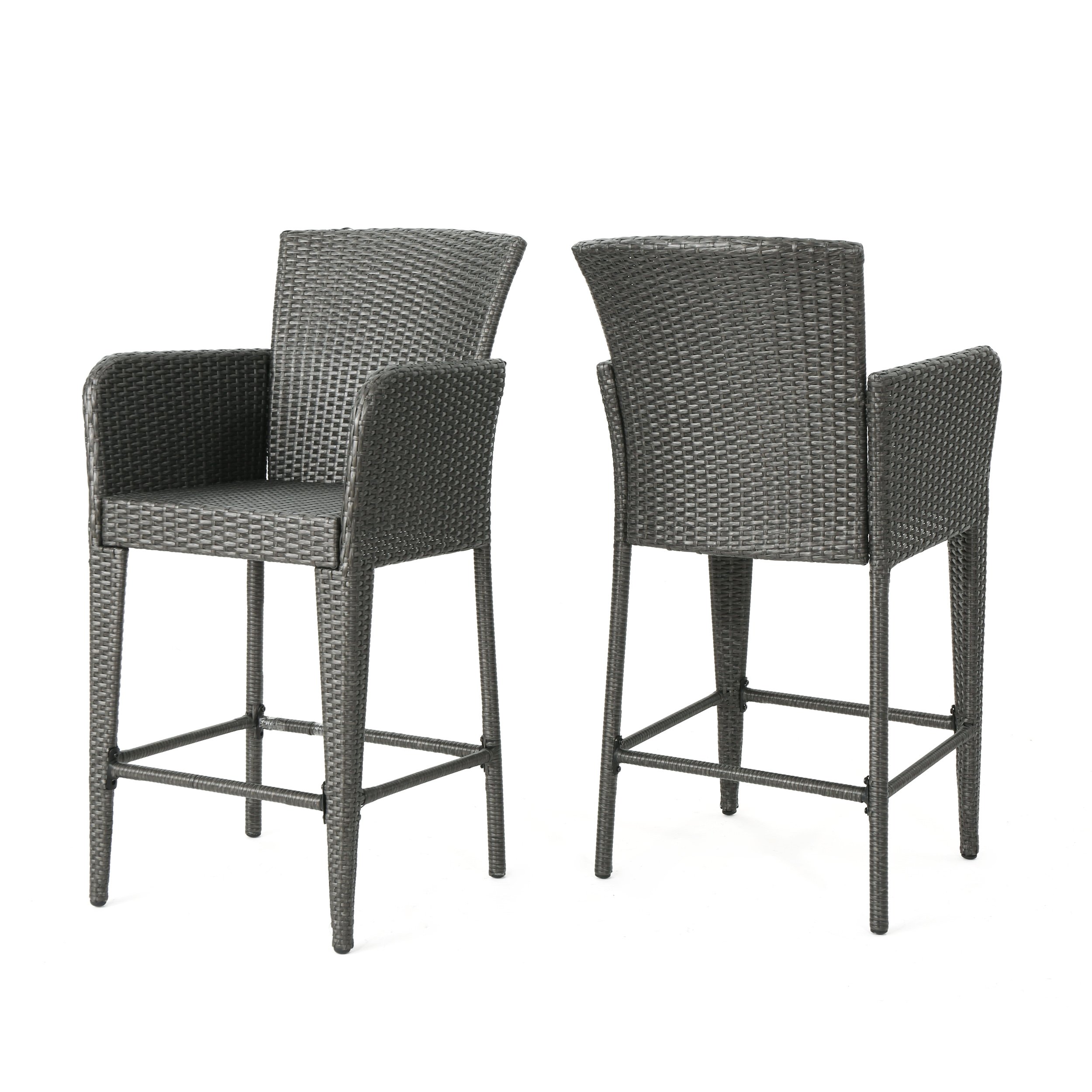 Christopher Knight Home Anaya Barstool - Grey Upholstered Counter Height Stool with Back Support, Modern Kitchen Island & Bar Stool for Dining & Entertaining
