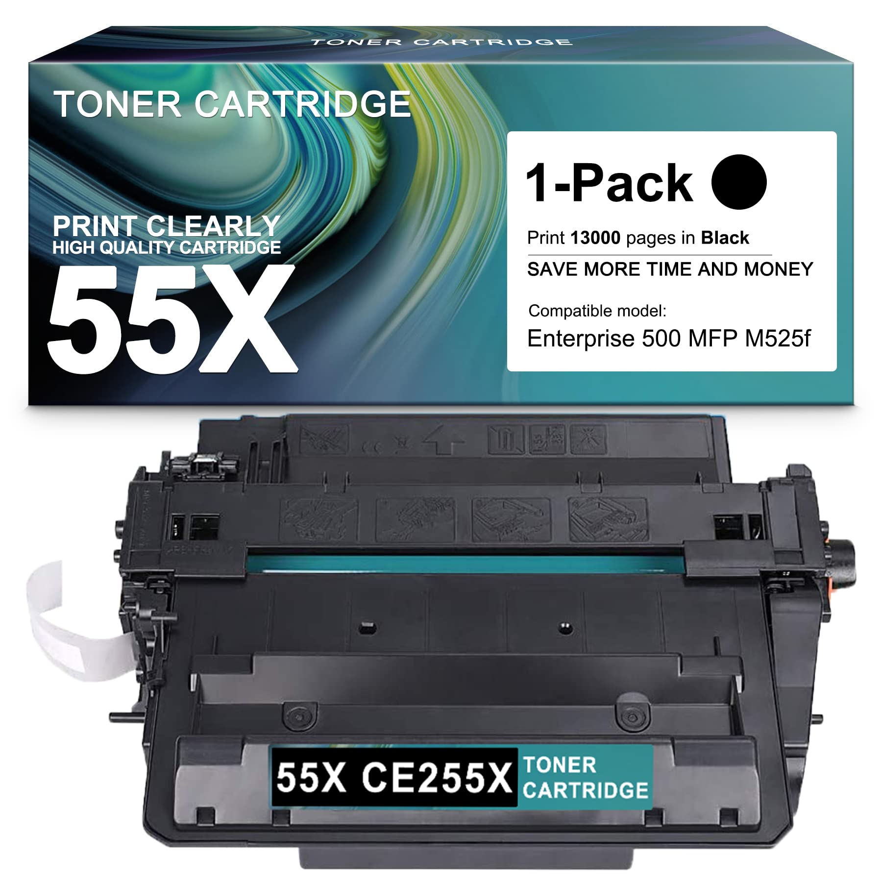 HP 55X CE255X Compatible Toner Cartridge Replacement for Enterprise 500 MFP M525f Printer - High Yield 1-Pack - Perfect for Office Printing & Document Workflows