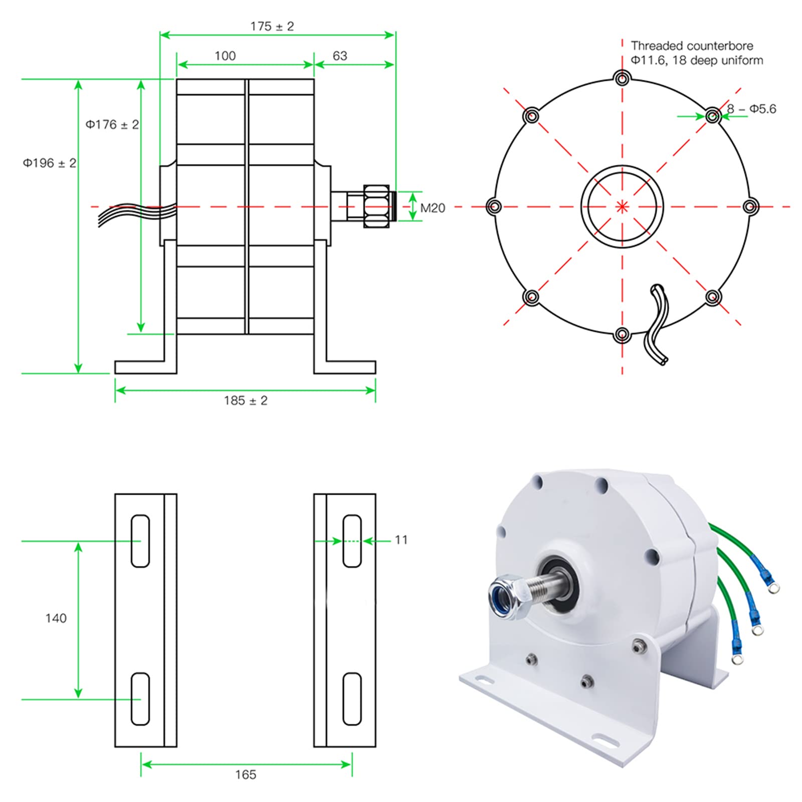 2000W 12V/24V/48V Low RPM Permanent Magnet Alternator with Controller - 3 Phase Wind Turbine & Water Turbine Generator (White, with Base) for Off-Grid Power, Renewable Energy Systems, DIY Projects