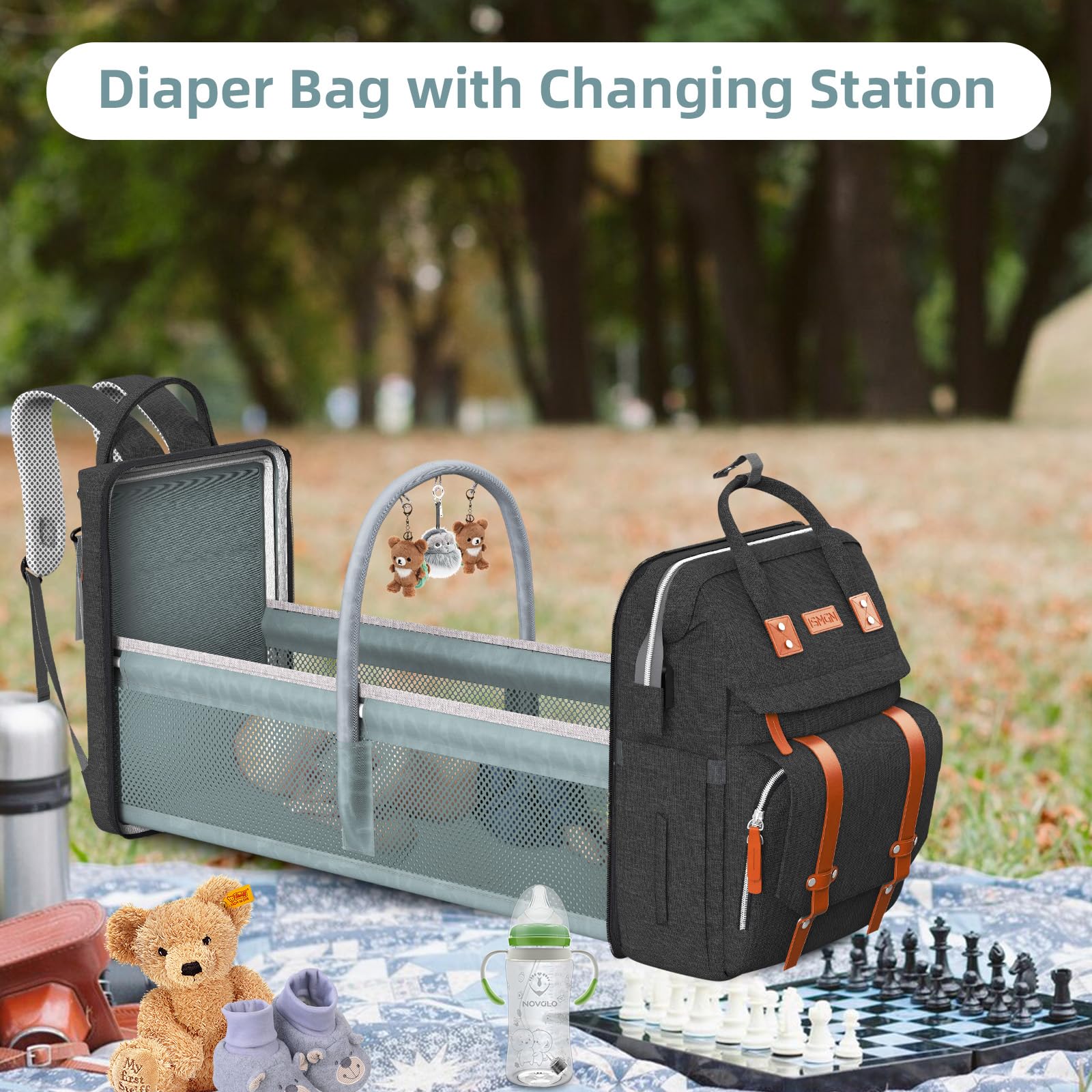 Baby Diaper Backpack with Changing Station - Large Multifunctional Travel Bag for Moms