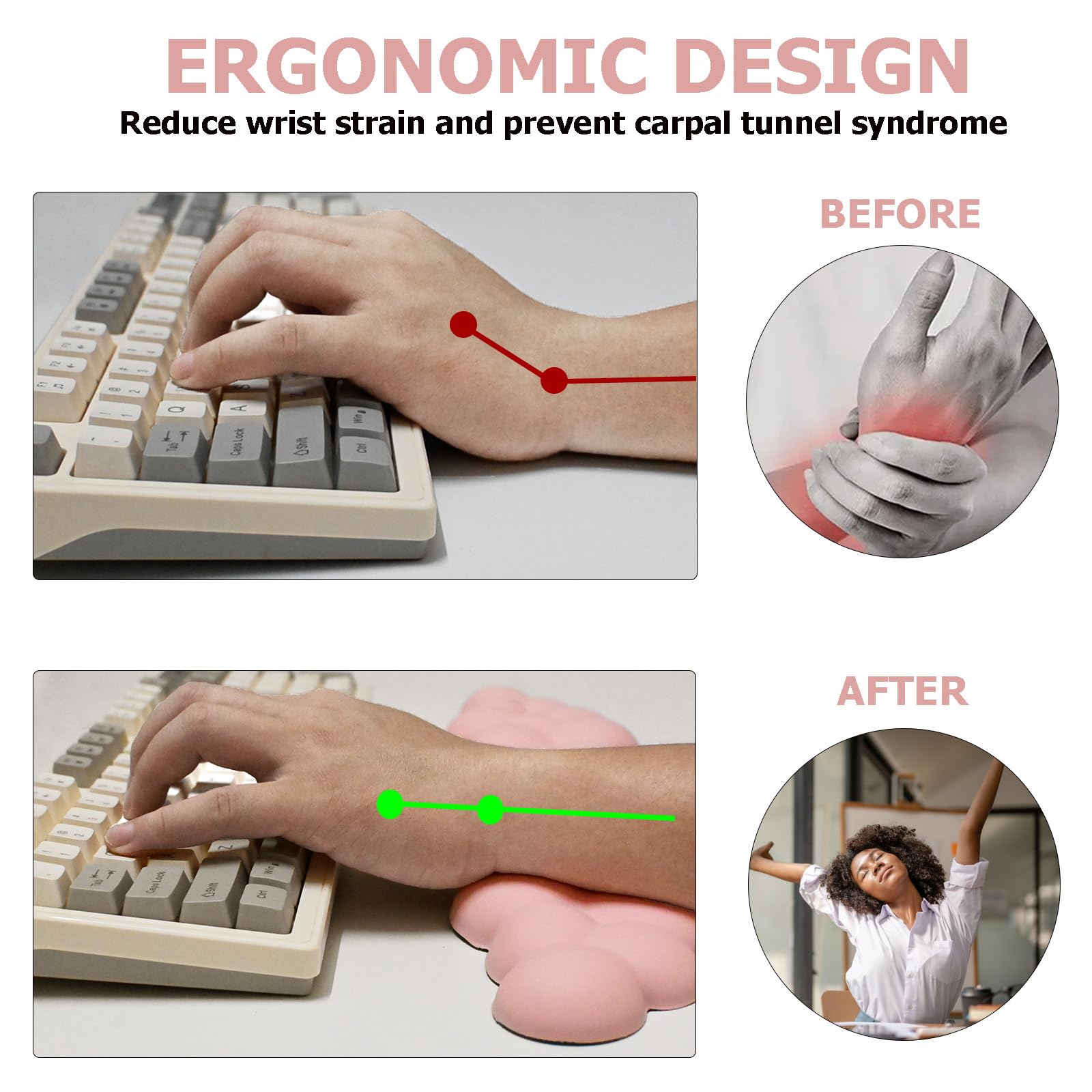 Ergonomic Keyboard Wrist Rest - PU Leather Memory Foam Cloud Wrist Pad for Pain Relief, Gaming, Office, Laptop, and Typing - Pastel Pink for Enhanced Comfort and Productivity