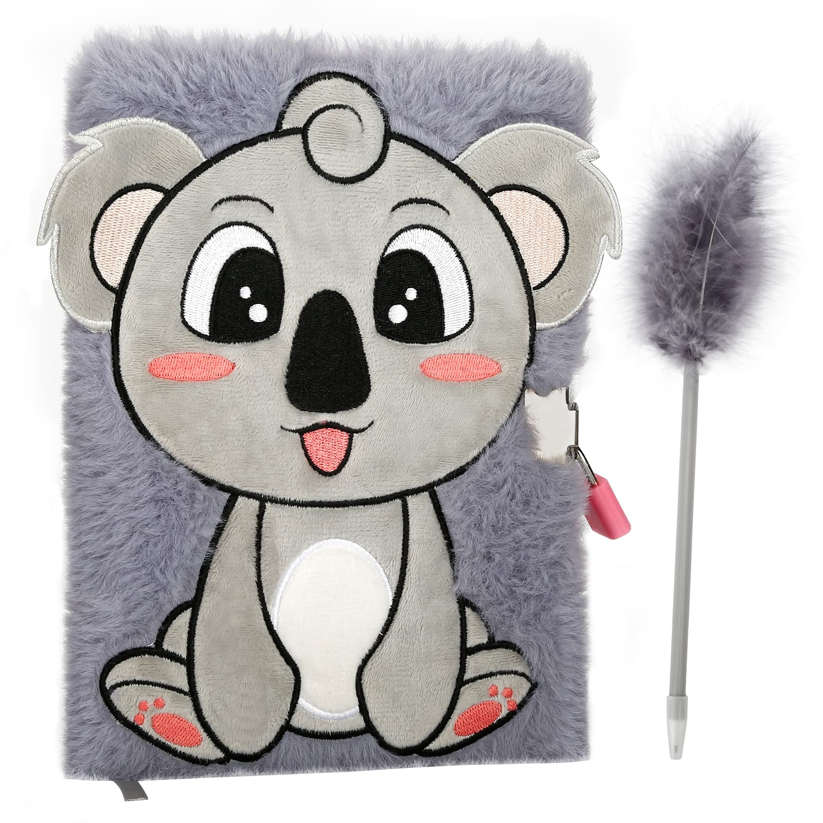 TPIVG Cute Koala Plush Diary with Lock - A5 160 Pages Journal Notebook for Girls, Kids & Teens - Perfect for School, Travel & Secret Keeping
