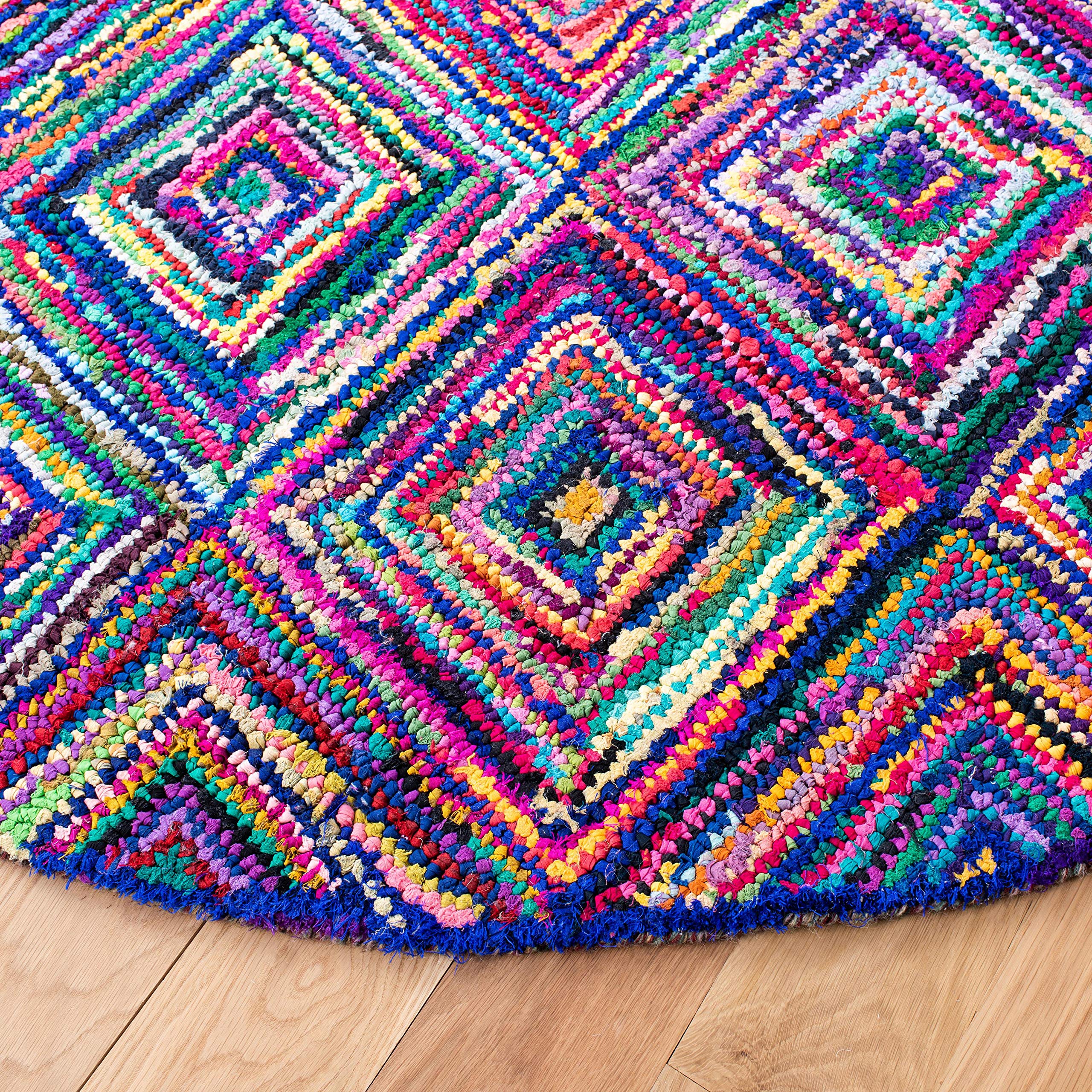 SAFAVIEH Nantucket Collection 8' Round Multi NAN317A Handmade Boho Diamond Cotton Area Rug - Perfect for Living Room, Bedroom & Boho Chic Home Decor