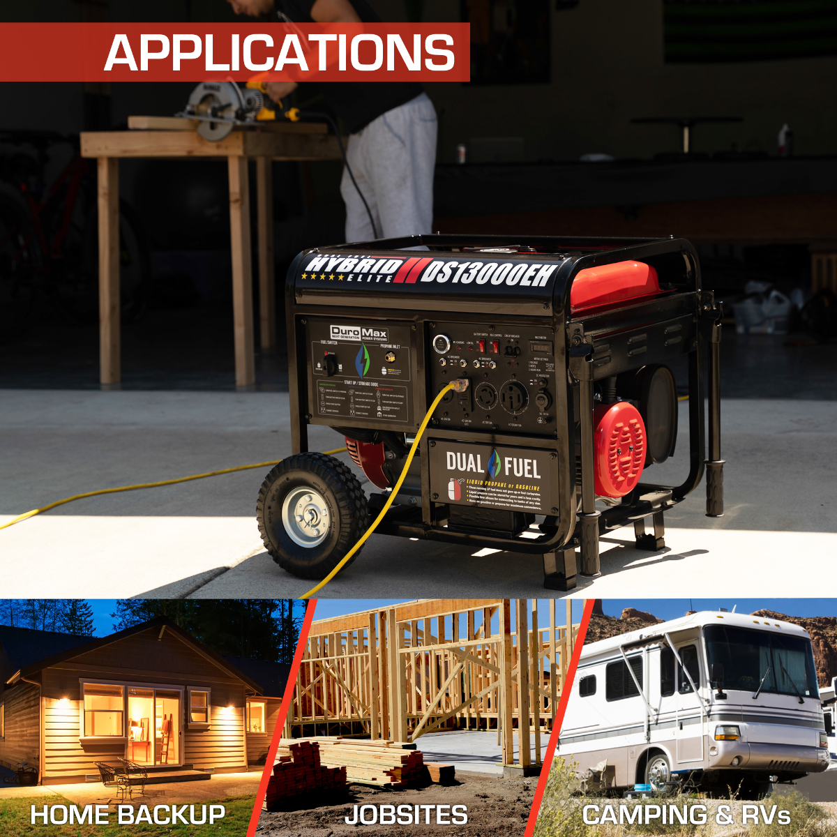 DuroMax DuroStar DS13000EH 13000W Dual Fuel Portable Generator with Electric Start - Red XP13000EH Version for Home Backup Power & Emergency Use