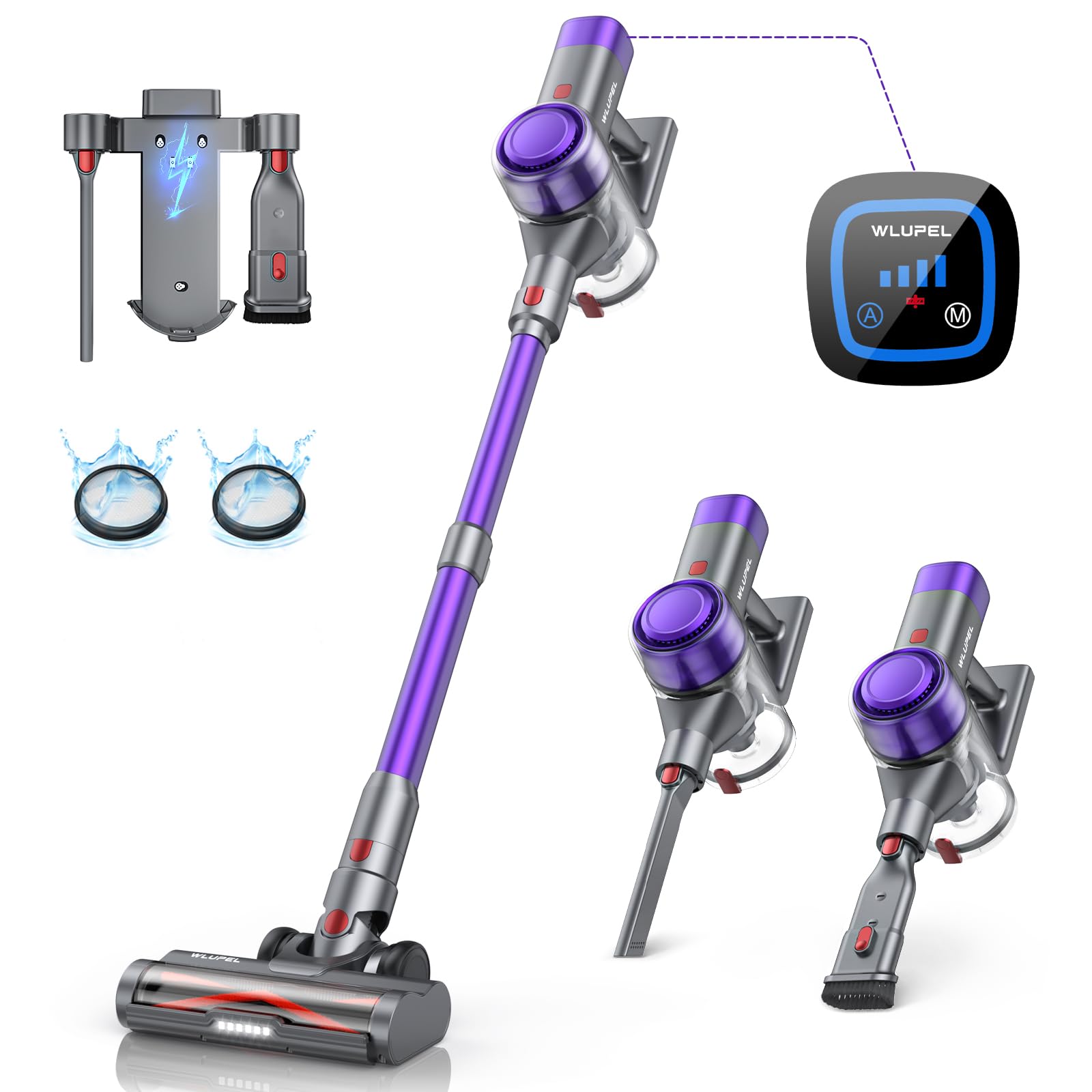 WLUPEL 450W Cordless Stick Vacuum Cleaner, 38kPa Powerful Suction Handheld Vacuum with Auto Mode & Docking Station, 55 Mins Runtime - Ideal for Carpet, Hard Floor, Pet Hair Cleaning in Home, Car & Office