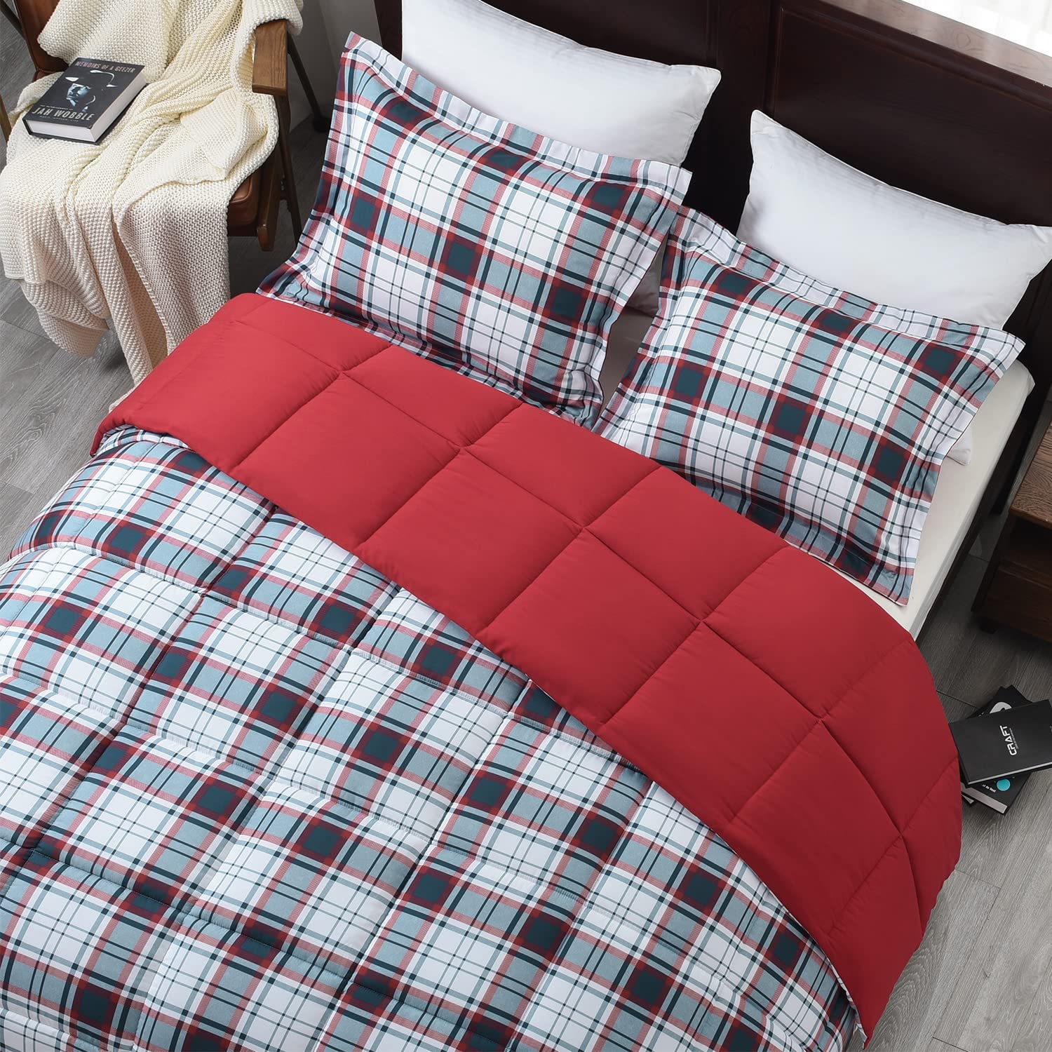 Basic Beyond Twin Comforter Set - Lightweight Down Alternative Bedding with Black & Red Stripes | Perfect for Kids Rooms, Dorm Essentials & Guest Bedrooms