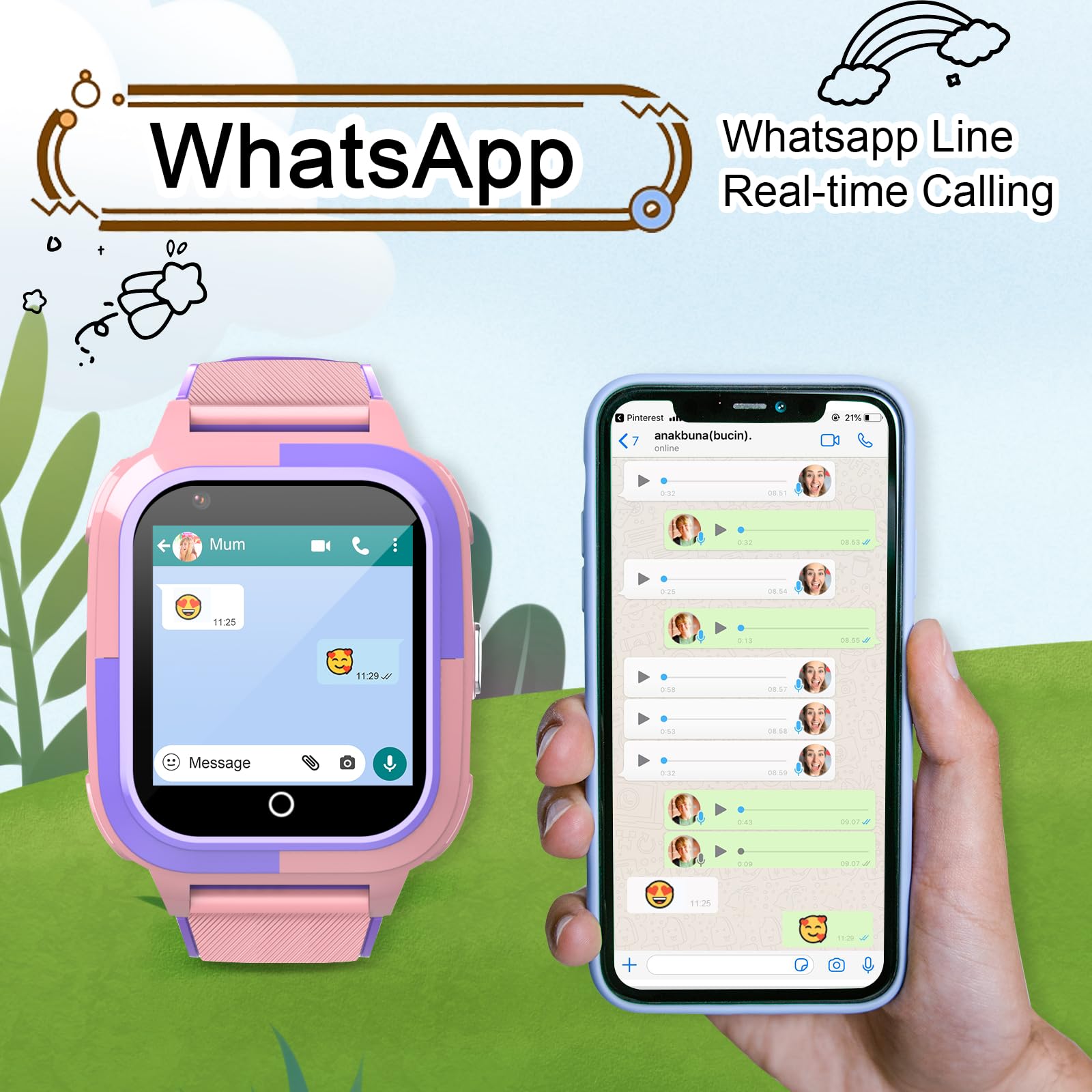 Wonlex Upgraded 4G Kids Smartwatch for Girls Age 6-15 - GPS Tracker, Heart Rate Monitor, SOS Camera, WhatsApp, Pedometer & Body Temperature - Pink Smart Watch for School, Play & Outdoor Safety