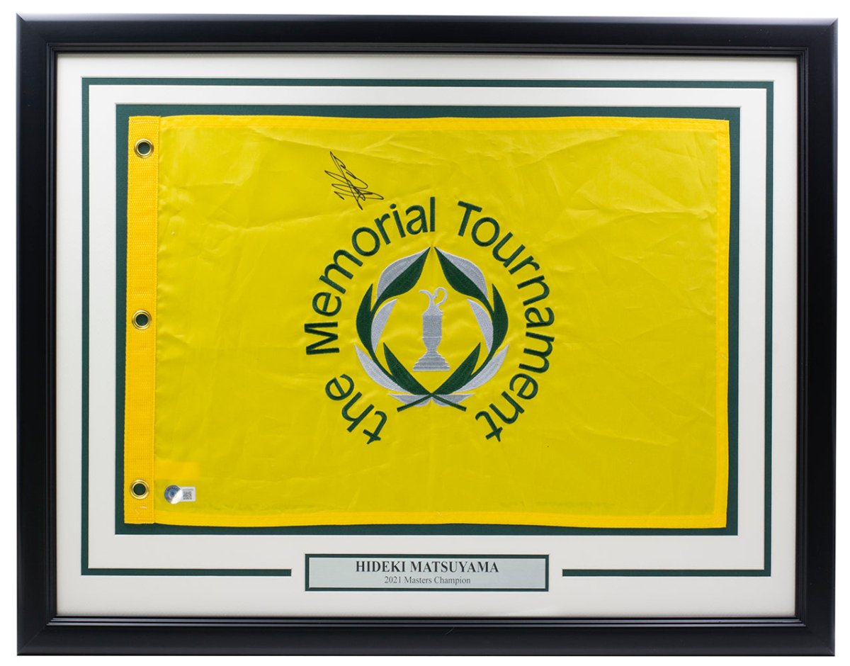 Hideki Matsuyama Autographed Framed Golf Flag - The Memorial Tournament Collectible - Perfect for Golf Fans, Sports Memorabilia Collectors, and Home/Office Decor