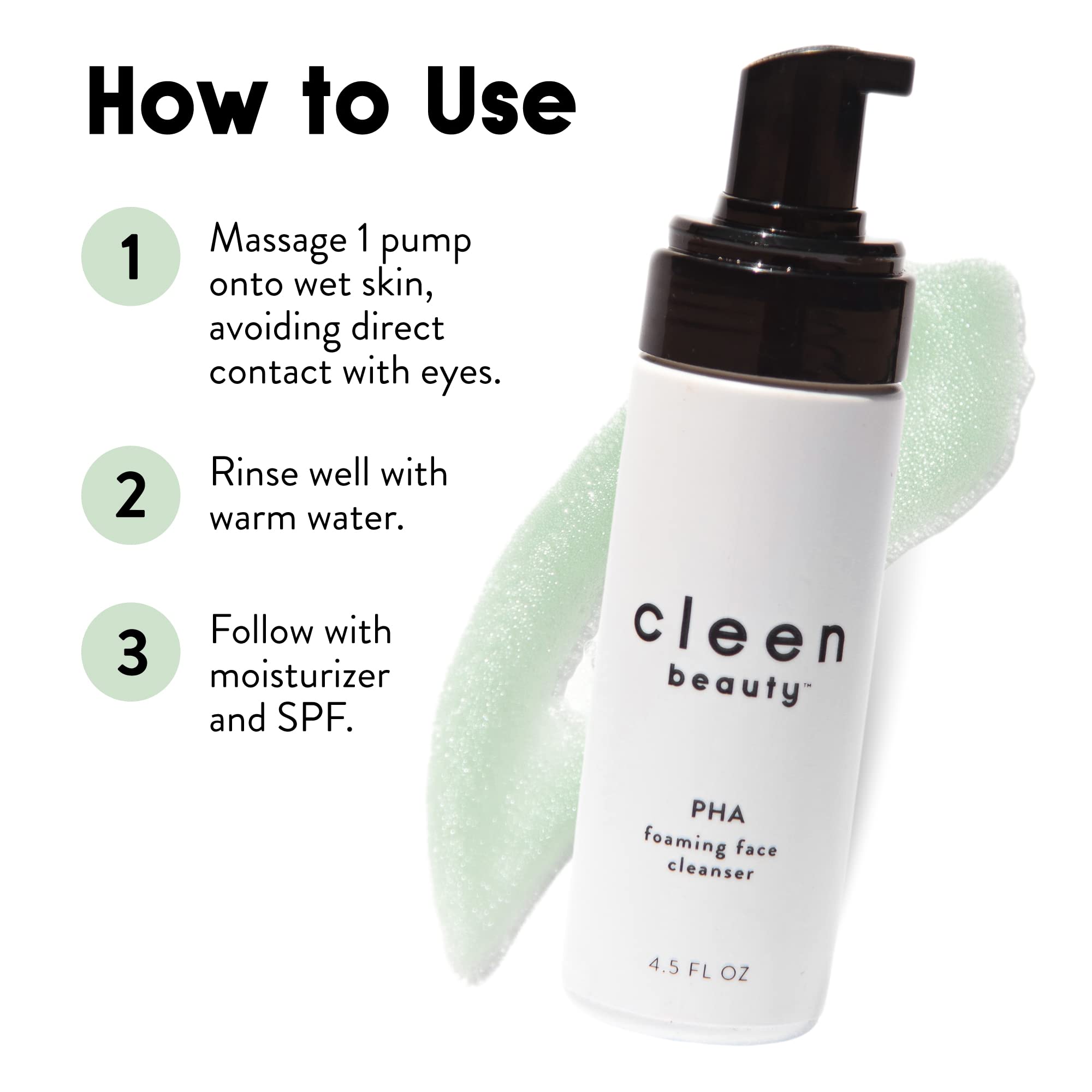 CLEEN BEAUTY PHA Foaming Face Cleanser - Gentle Exfoliating Facial Wash for Women | Paraben-Free & pH Balanced | 4.5 Fl Oz | Perfect for Daily Skincare Routine & Sensitive Skin