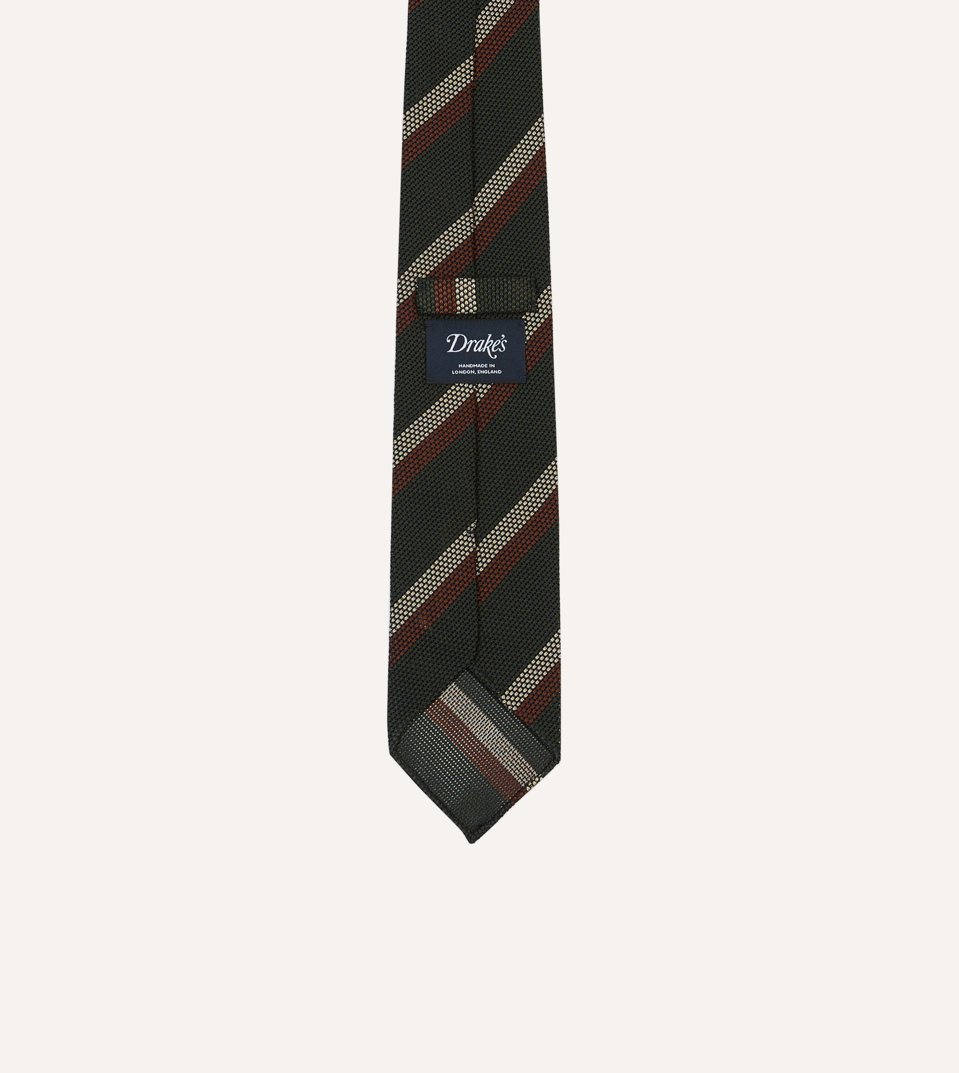 Premium Hand Rolled Silk Grenadine Tie - Green, White & Brown Double Stripe Pattern - Perfect for Business, Weddings & Formal Occasions