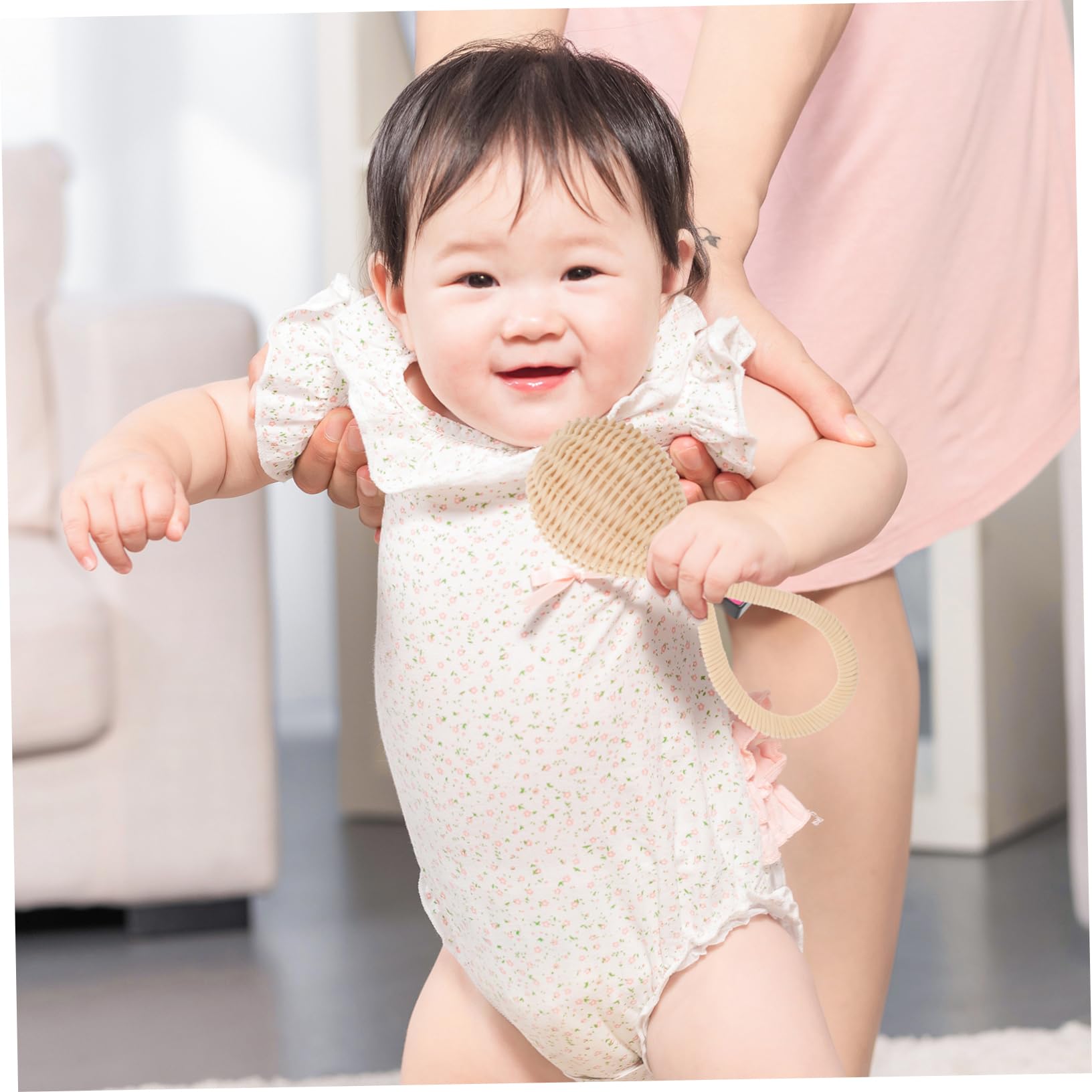 Natural Rattan Baby Rattle Toy - Cute Hand Grasping Shaker with Bell for Newborns & Infants - Perfect for Sensory Play, Early Development & Nursery Decor