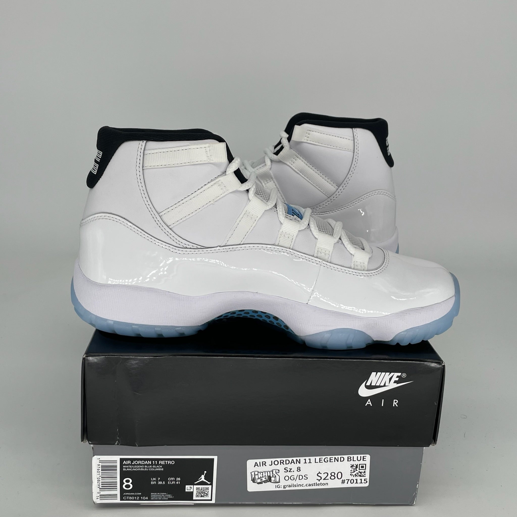 Original Air Jordan 11 Retro 'Legend Blue' Men's Basketball Shoes Size 8 - CT8012-104 | White/Columbia Blue for Sports, Casual Wear & Sneaker Collection