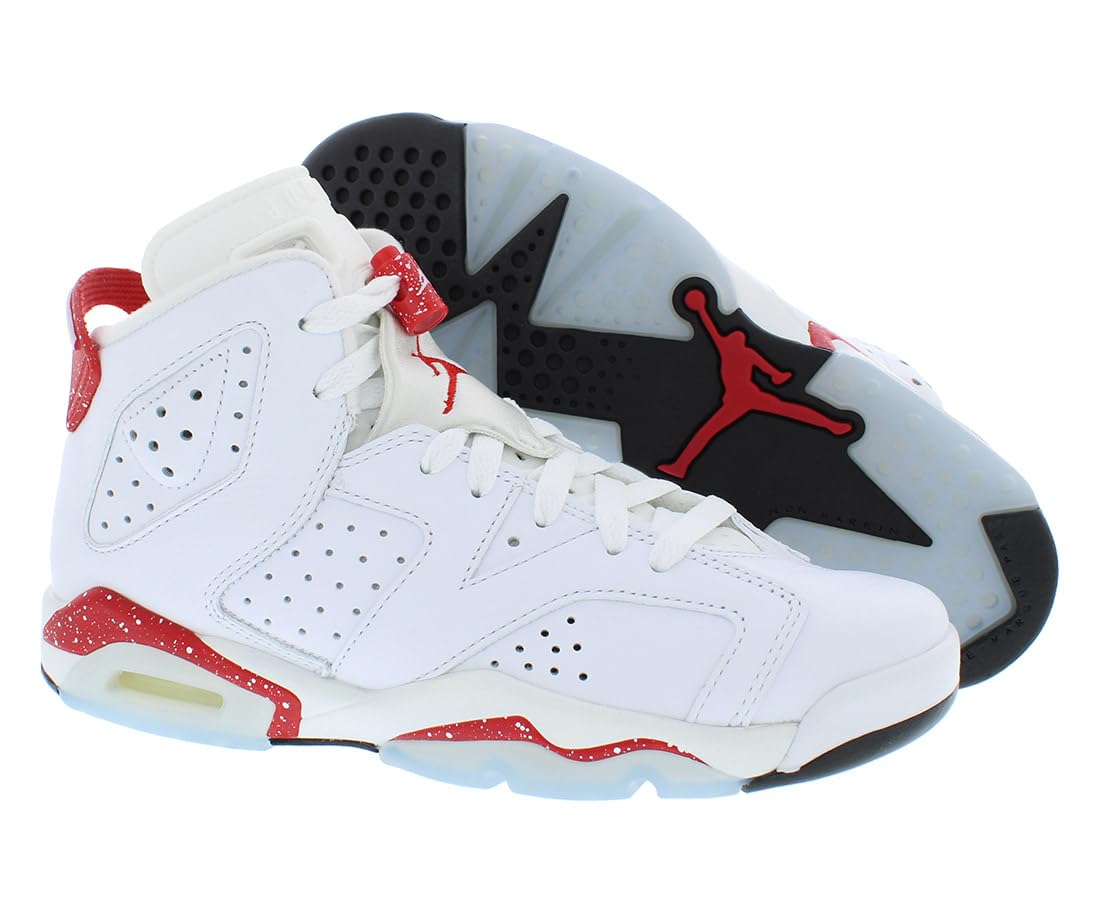 Nike Air Jordan 6 Retro Boys' Basketball Shoes - White/University Red/Black - Size 5 Big Kid - For School, Sports & Casual Wear