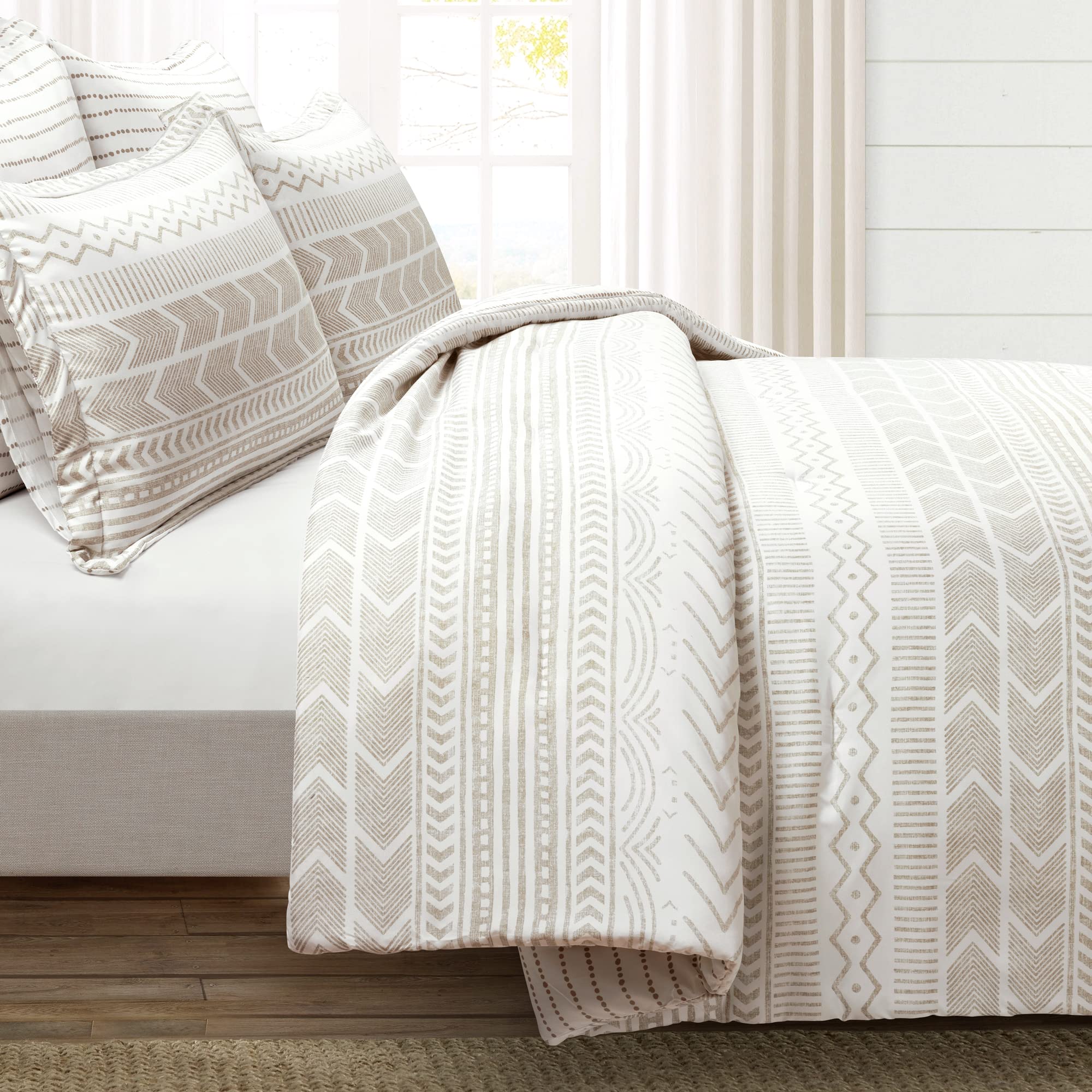 Lush Hygge Reversible Comforter Set - Full/Queen - Taupe & White for Cozy Bedroom