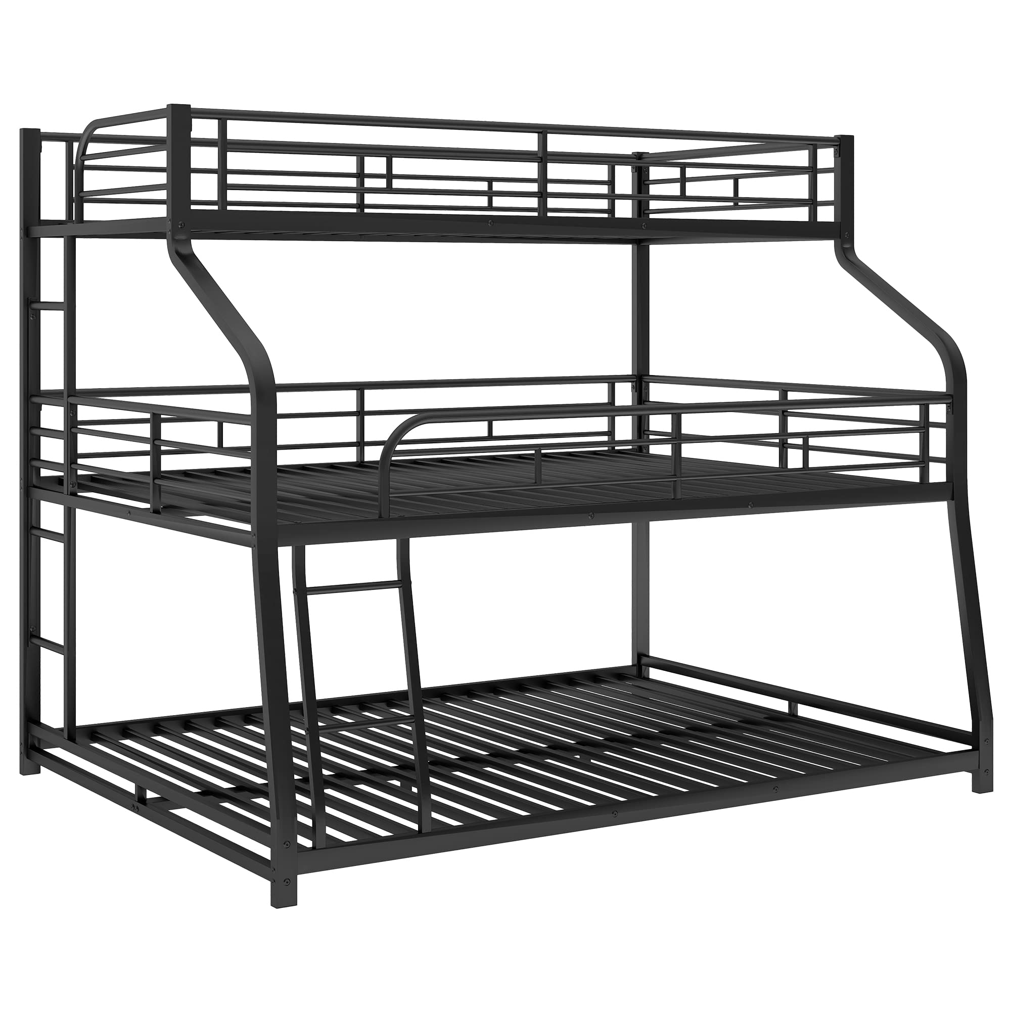 Metal Triple Bunk Beds - Twin XL Over Full Over Queen Bunk Bed for 3 People - Sturdy Bunk Bed Frame with Ladder & Safety Guardrails - Space-Saving Solution for Teens & Adults - Perfect for Dorms, Small Bedrooms & Shared Kids Rooms (Black, Twin XL/Full/Queen)