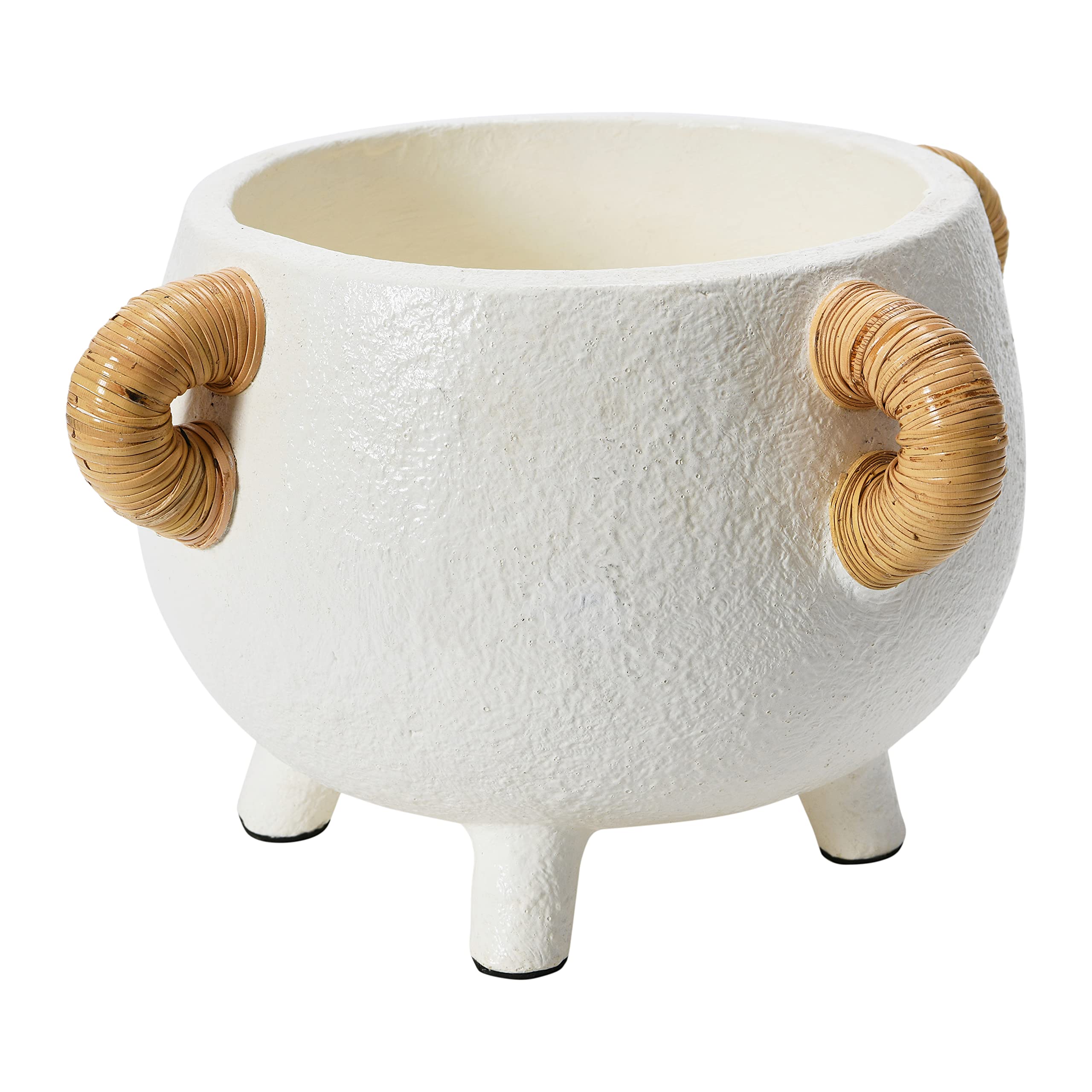 Creative Co-Op Terracotta Planter Pot with Rattan Accent - Cream Color - Perfect for Indoor Plants, Home Decor, and Garden Decorations
