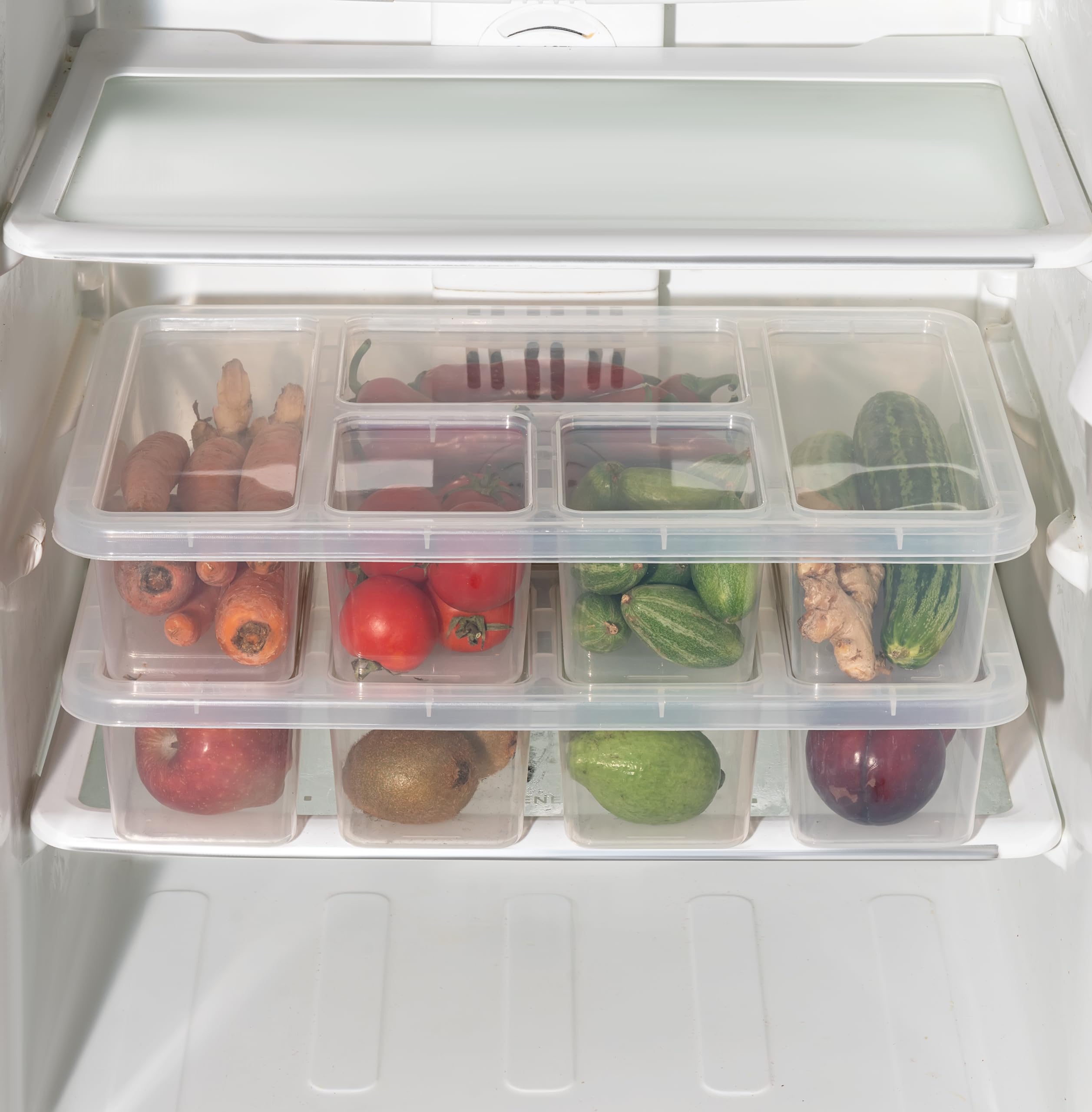 BPA-Free Plastic Airtight Food Storage Containers Set - 5 Compartment Fridge Organizer for Fresh Fruits, Vegetables, Meat & Fish | Kitchen & Pantry Organization | Meal Prep & Leftovers Storage