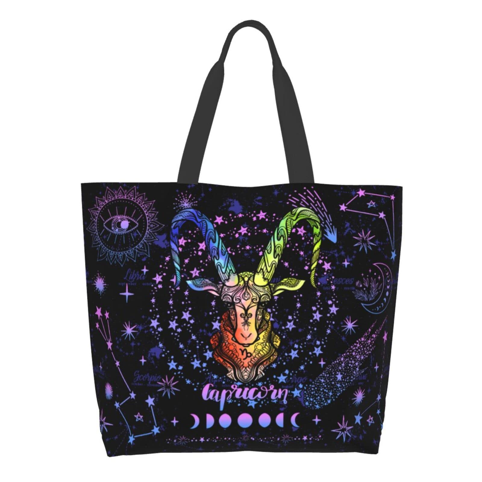 JASUTOT Large Canvas Zodiac Constellation Tote Bag - Astrology Sign Handle Bag for Women | Gym, Beach, Weekender, Travel & Shopping Tote | Perfect for Daily Use, Work, Vacation & Gift Giving