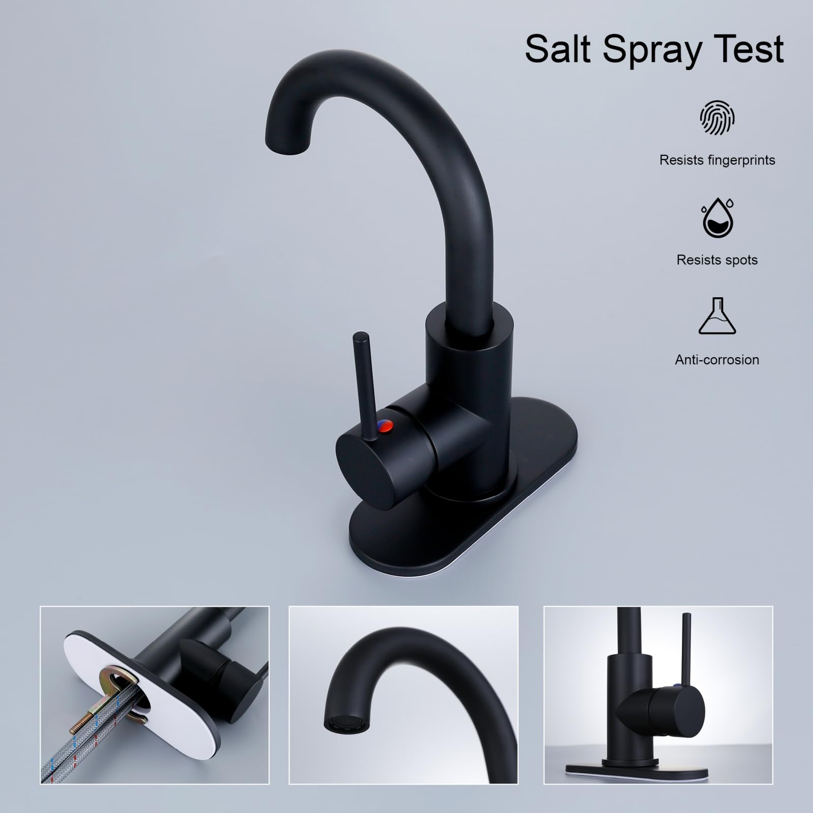 RKF Matte Black Single-Handle Bathroom Sink Faucet with Swivel Spout & Pop-Up Drain - Includes Overflow & Supply Hose - Perfect for Bathroom Vanity, Bar Sink, or Small Kitchen - Model BF3501P-MB