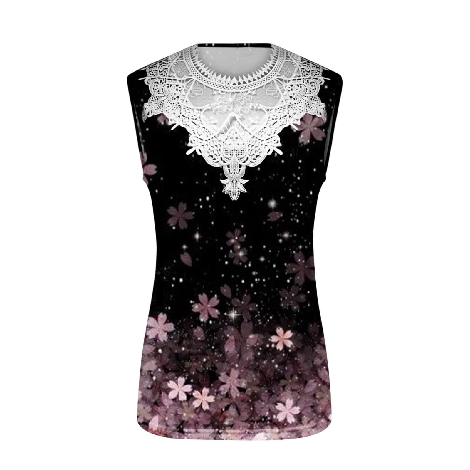 Oelaio Women's Loose Fit Lace Summer Tank Top - Scoop Neck Sleeveless Hollow Out Tunic with Trendy Printed Curved Purple Design | Perfect for Beach Vacation, Casual Outings & Summer Fashion
