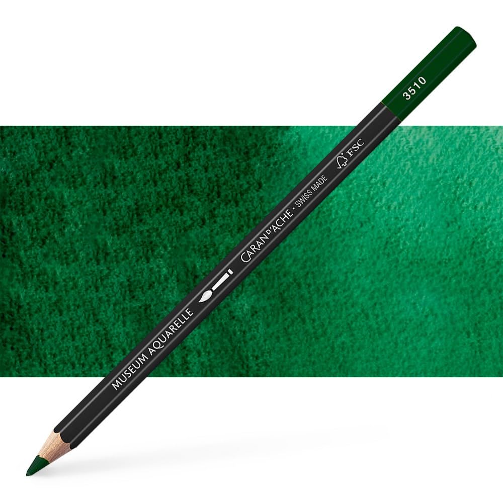 Caran D'ache Museum Aquarelle Watercolor Pencil - Moss Green (3510.225) | Professional Artist Grade Colored Pencils for Sketching, Drawing & Watercolor Painting