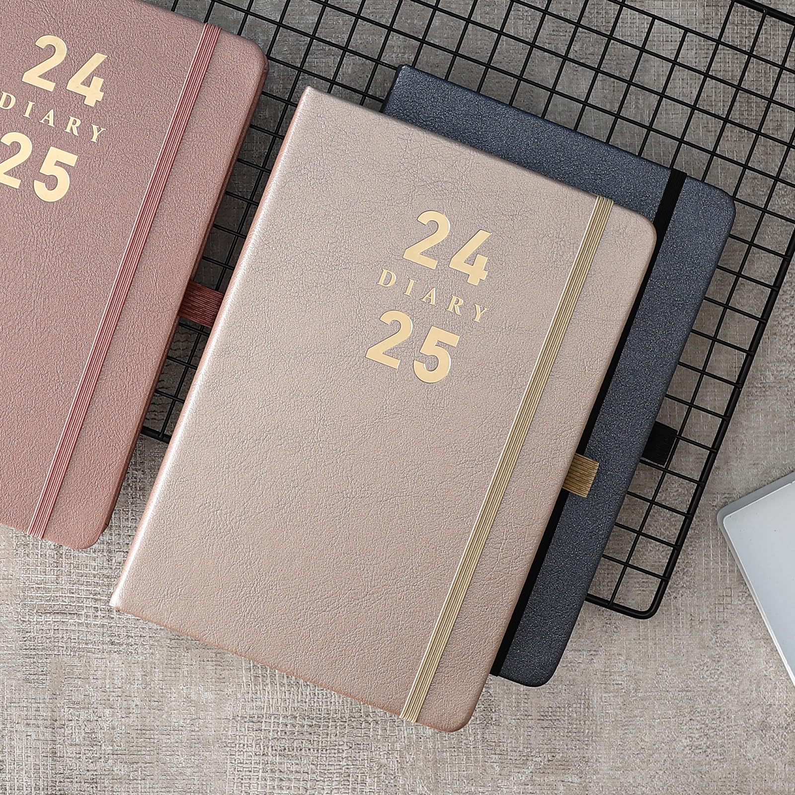 2024-2025 A5 Daily Planner Hardcover - Academic Diary July 2024 to June 2025 with Color Tabs, Pen Holder & Inner Pocket | 400 Ivory Thick Pages, Gold Foil | Perfect for Students, Professionals & Goal Tracking