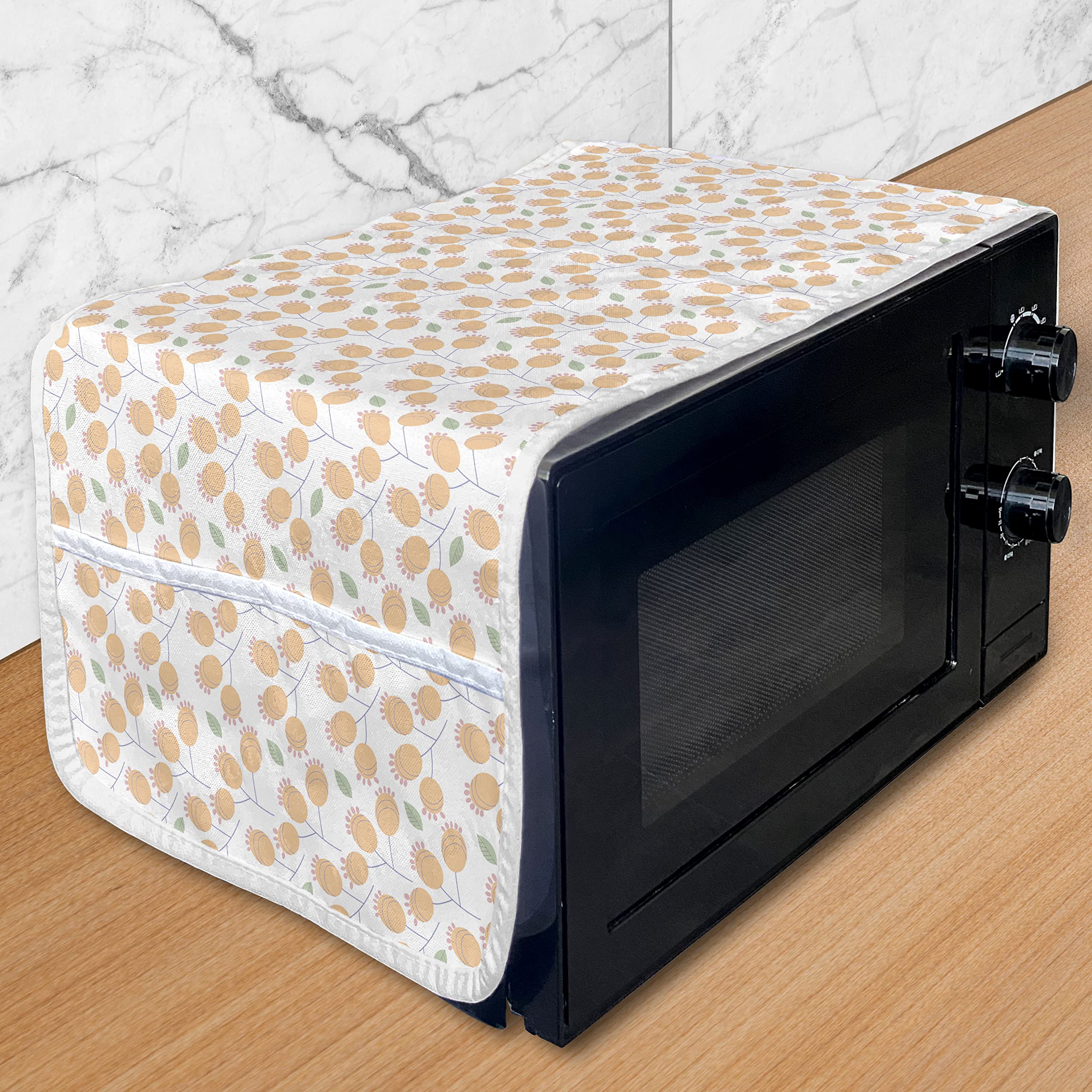 Ambesonne Floral Microwave Cover - Waterproof Kitchen Organizer with Pockets, 36x12 Inches, Peach Almond Green - Modern Abstract Botanic Flowers Design for Microwave Protection & Kitchen Decor