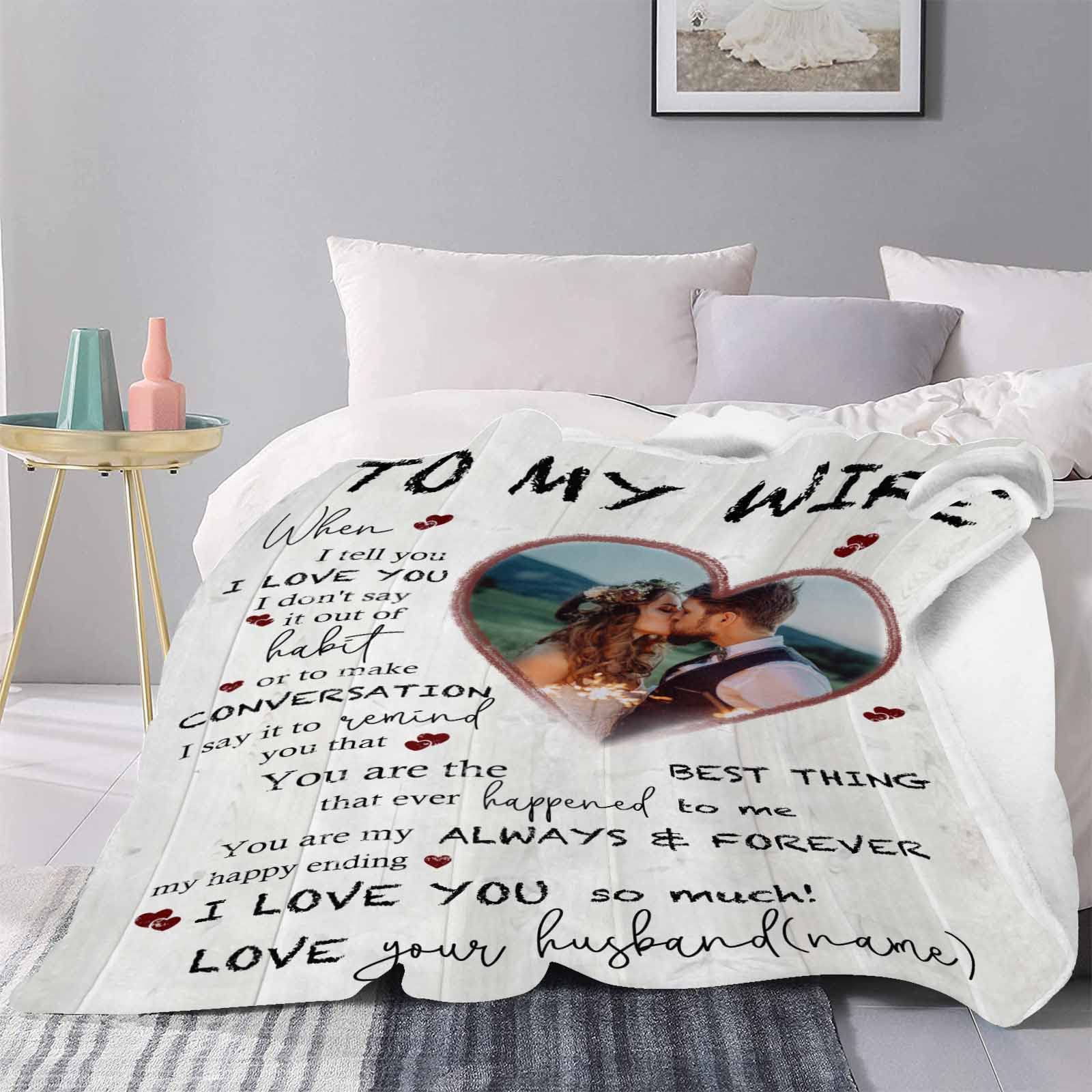 Custom Photo Collage Fleece Blanket - Personalized Throw Blanket for Couples, Anniversary & Valentine's Day Gifts - Wedding Blanket for Wife - Soft 40