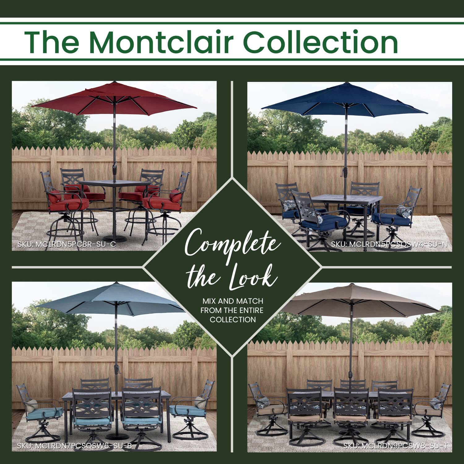 Hanover Montclair 9' Market Outdoor Umbrella - Ocean Blue All-Weather UV & Rust Resistant Patio Umbrella with Crank Lever & Tilt Pivot for Small to Medium Outdoor Dining Sets - Perfect for Backyard, Poolside, and Restaurant Use