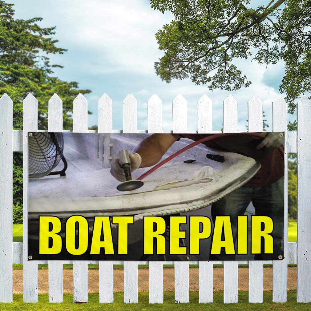 Vinyl Banner 60x144 Inches - Heavy Duty Weatherproof Boat Repair & Outdoor Advertising Sign with 10 Grommets | Perfect for Business Yard Signs, Industrial Use & Outdoor Events