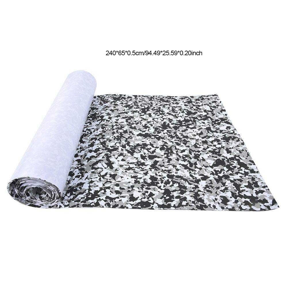 Premium EVA Boat Floor Mat 240x65x0.5cm - Camouflage Teak Design, Seawater-Resistant & Anti-Skid - Self-Adhesive Marine Carpet Pad with Strong Adhesive Tape for Yachts, Boats, Surfboards - Perfect for Deck Protection & Non-Slip Safety (Black & White)