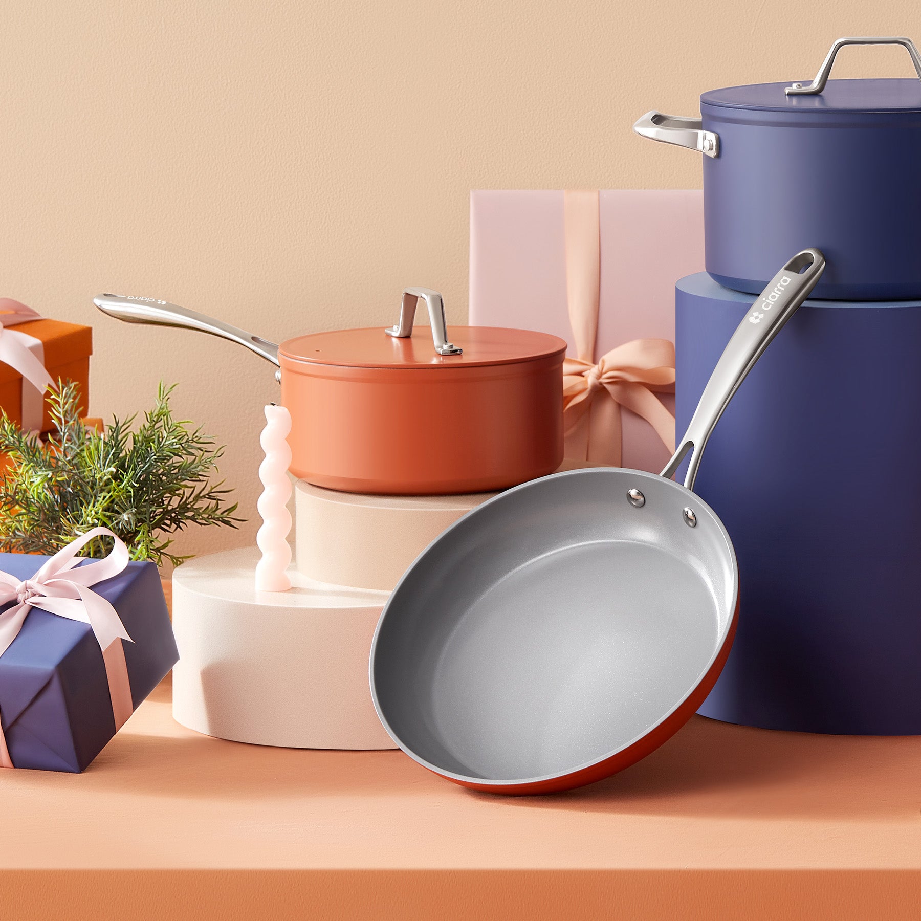 Ciarra Beyond Cookware Mini Duo Set - Nonstick Orange Cookware for Small Kitchens | Perfect for Baking, Frying & Serving Appetizers