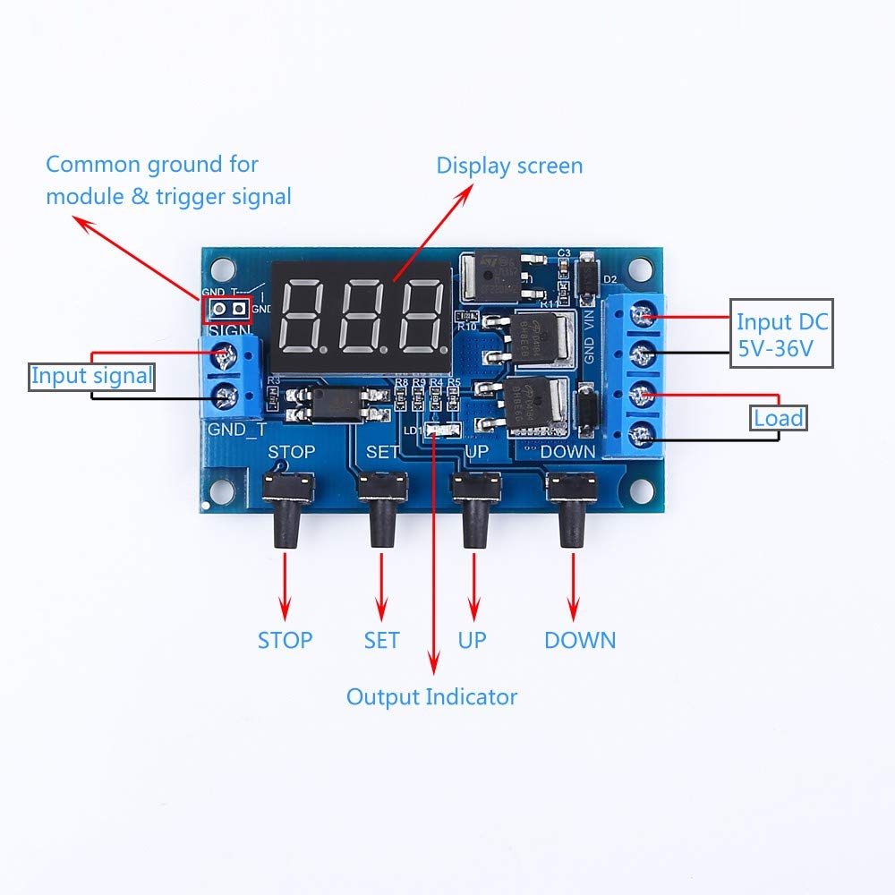 5V/12V/24V Timer Delay Relay Module - Digital Display, Dual MOS, Protective Shell - Smart Home Automation, Industrial Control, DIY Projects