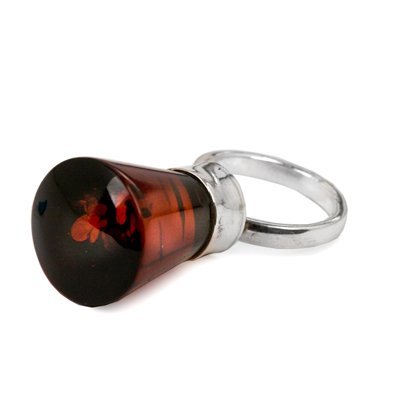 Sterling Silver Red Dark Amber Ring for Women - Elegant Handmade Jewelry Gift for Anniversary, Birthday & Special Occasions - Perfect for Evening Parties, Weddings & Date Nights