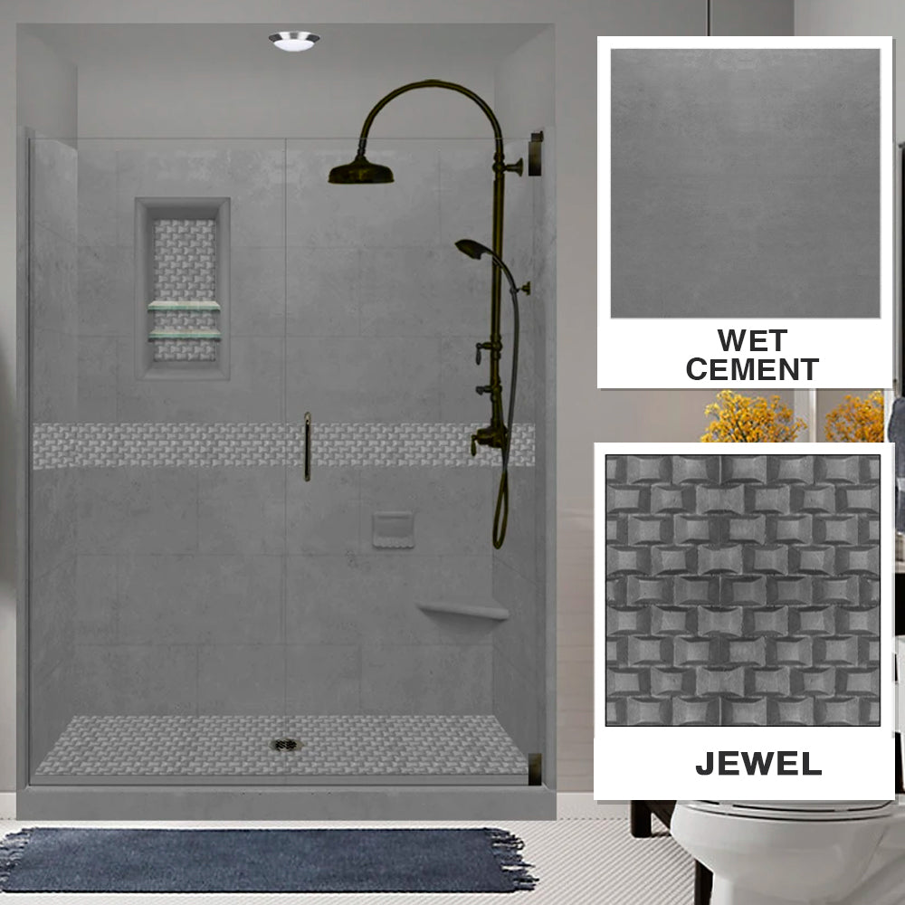 60 Alcove Wet Cement Sistine Stone & Jewel Stone Accent Tile - DIY Shower Remodel Kit for Bathroom Renovation - Perfect for Shower Walls, Backsplashes, and Bathroom Upgrades
