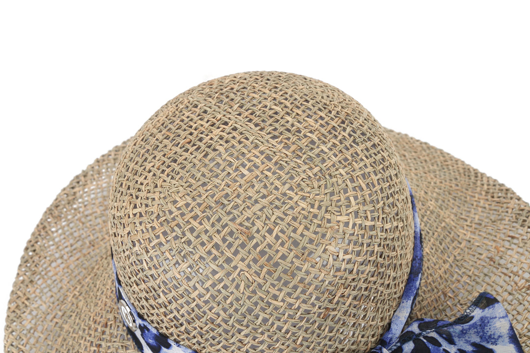 Blue Dotted Straw Tulip Hat - Summer Beach Sun Protection & Outdoor Fashion Accessory for Women