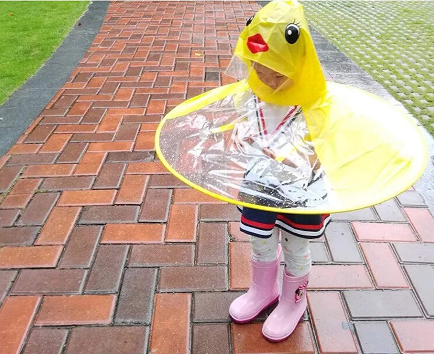 Waterproof Kids Raincoat with Umbrella Hat - Toddler Duck Rain Jacket for Boys & Girls (Yellow) | Outdoor Play, Rainy Day Protection, School Commute