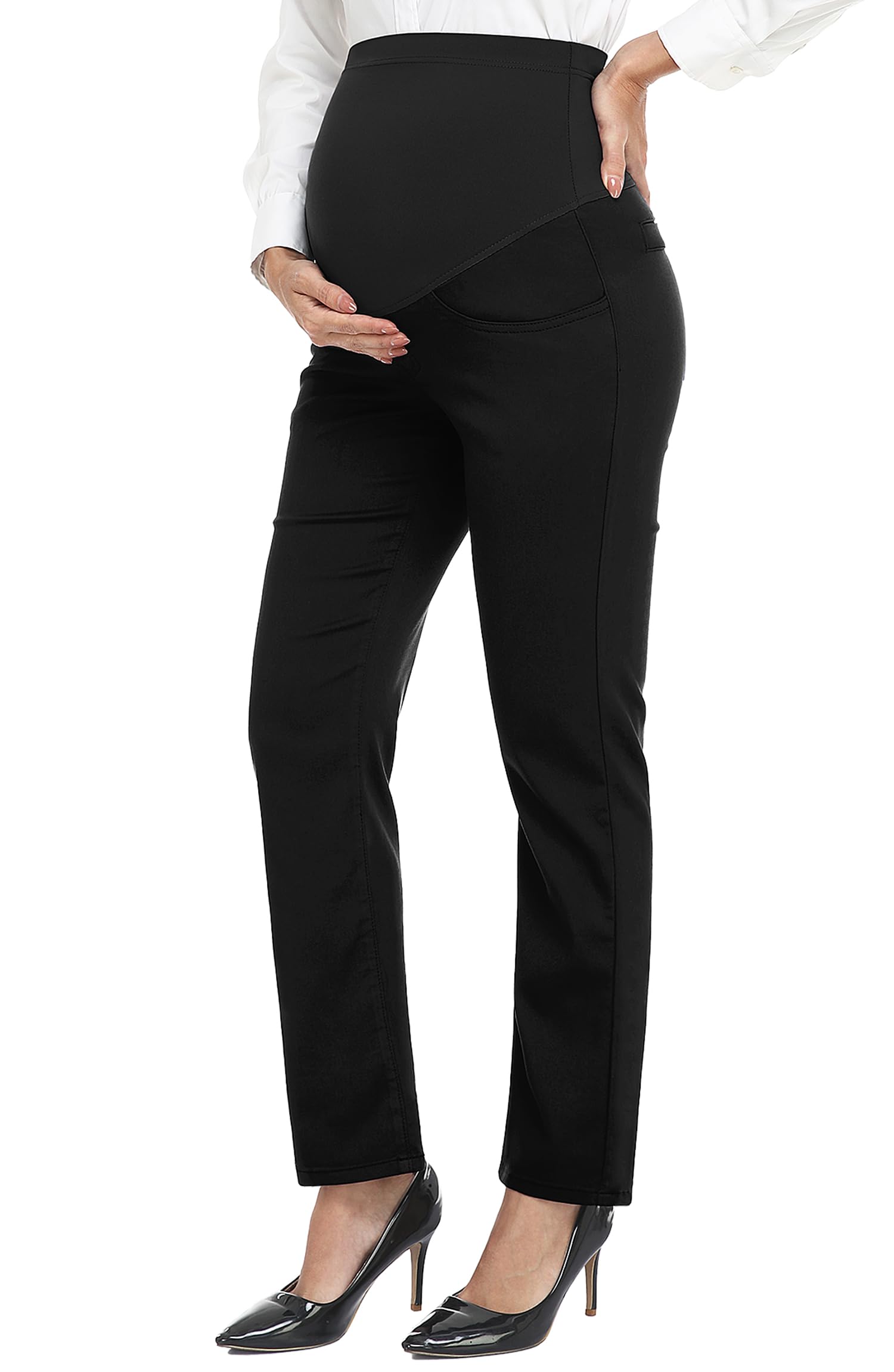PACBREEZE Women's Maternity Work Pants - Over-Bump Pregnancy Stretch Dress Pants with Pockets for Office & Business Casual Wear