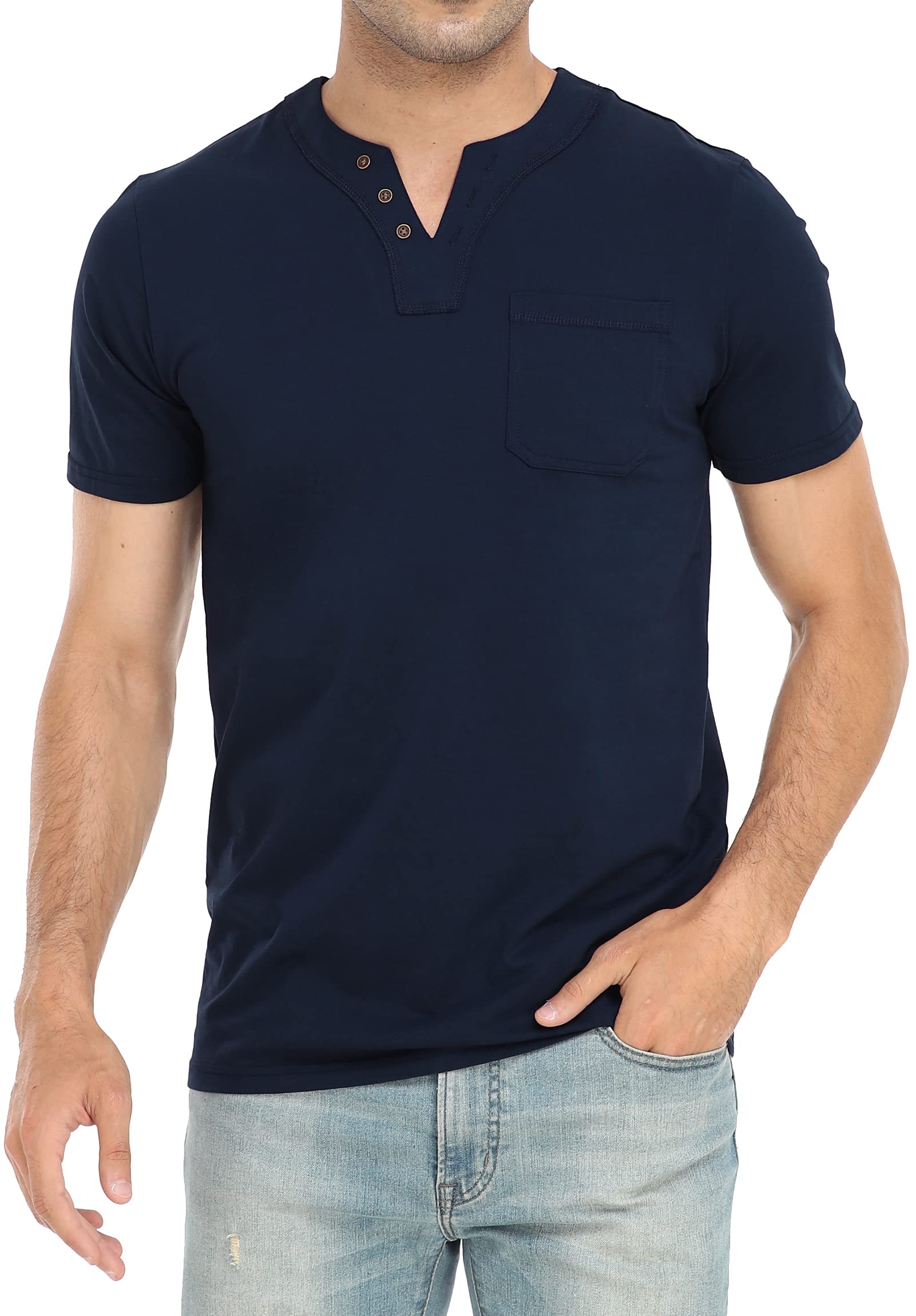 Men's Casual Summer V-Neck Henley T-Shirt - Short Sleeve Pocket Tee for Everyday Wear | Perfect for Outdoor Activities, Beach & Lounge