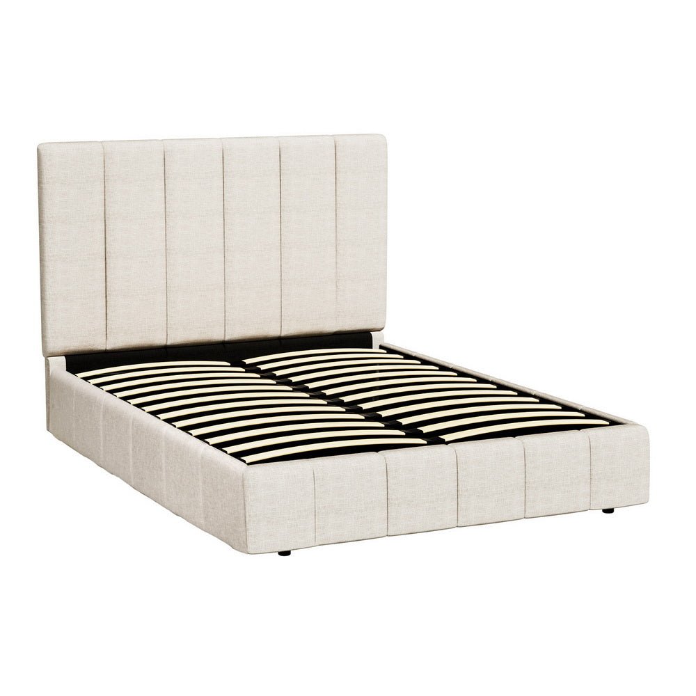 Aldinga Queen Bed Frame with Bonita Pillow Top Mattress - Medium Firm Support Double Package Set for Bedroom | Beige Upholstered Platform Bed with Comfortable Memory Foam Mattress for Master Bedroom, Guest Room & Apartment