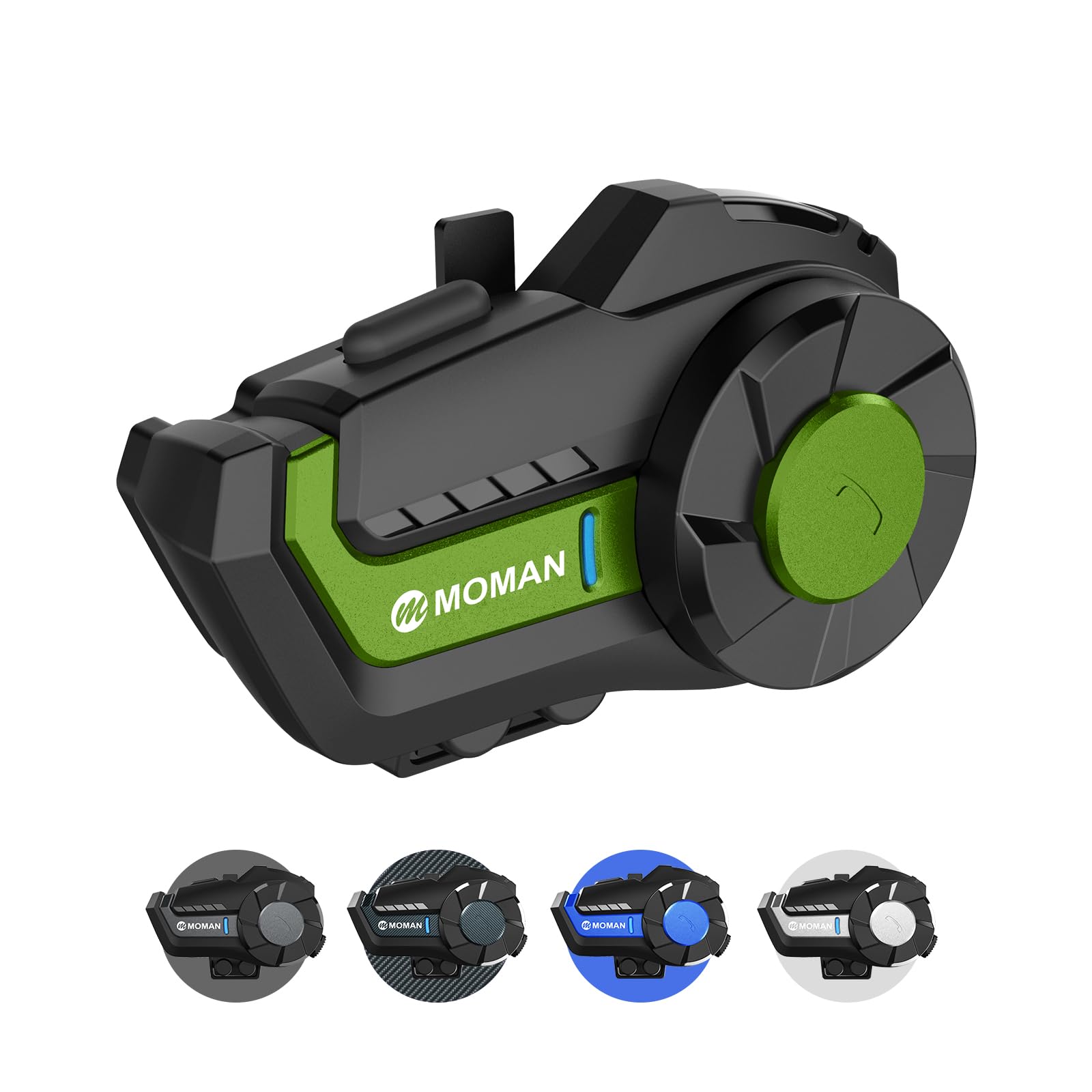 Moman H2 Pro Motorcycle Helmet Intercom System - Wireless Bluetooth 5.1 Communication Headset with DSP & CVC Noise Cancellation, AI Voice Assistant, Music Sharing (Green) - Perfect for Group Riding, Touring & Adventure Motorcycling