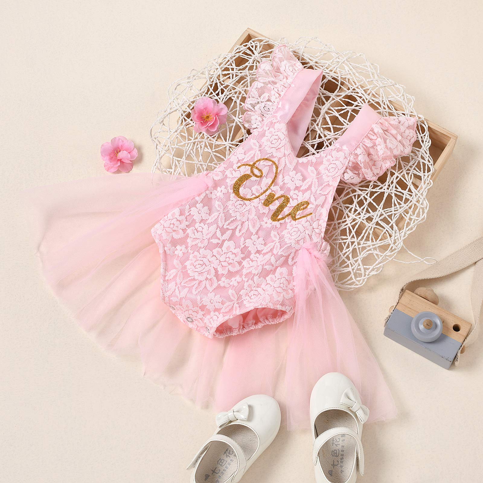 Kayotuas Baby Girl Lace Romper - Boho Style Newborn Photography Outfit with Ruffle Sleeves & Tutu Dress | Perfect for Infant Photo Shoots, Birthday Parties & Special Occasions