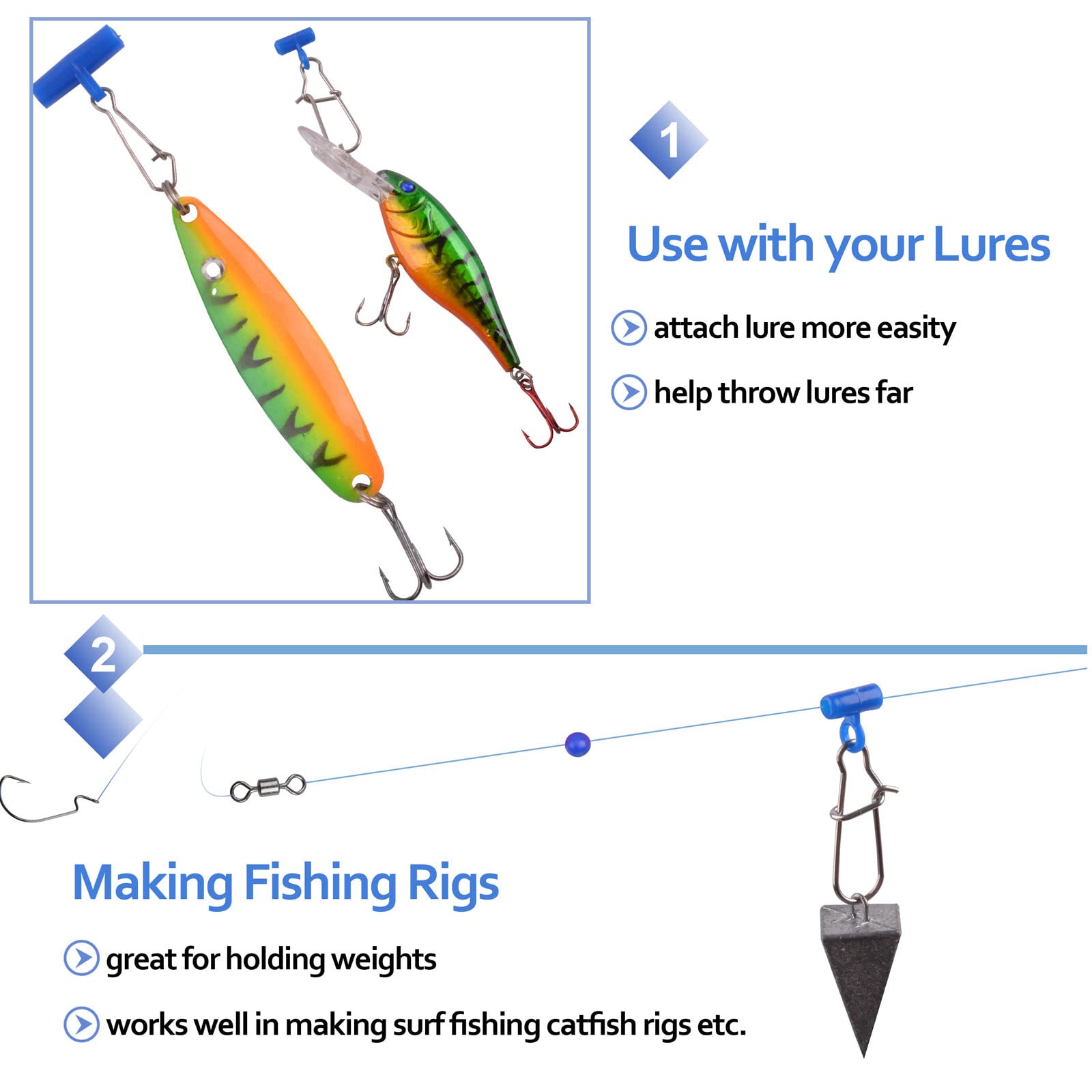 Heavy Duty Fishing Sinker Slider with Snap Clips - Saltwater Surf & Catfish Bottom Rigs - Adjustable Slide Fishing Line Weights for Surf, Freshwater and Saltwater Fishing - Perfect for Fish Finder Rigs and Bottom Fishing
