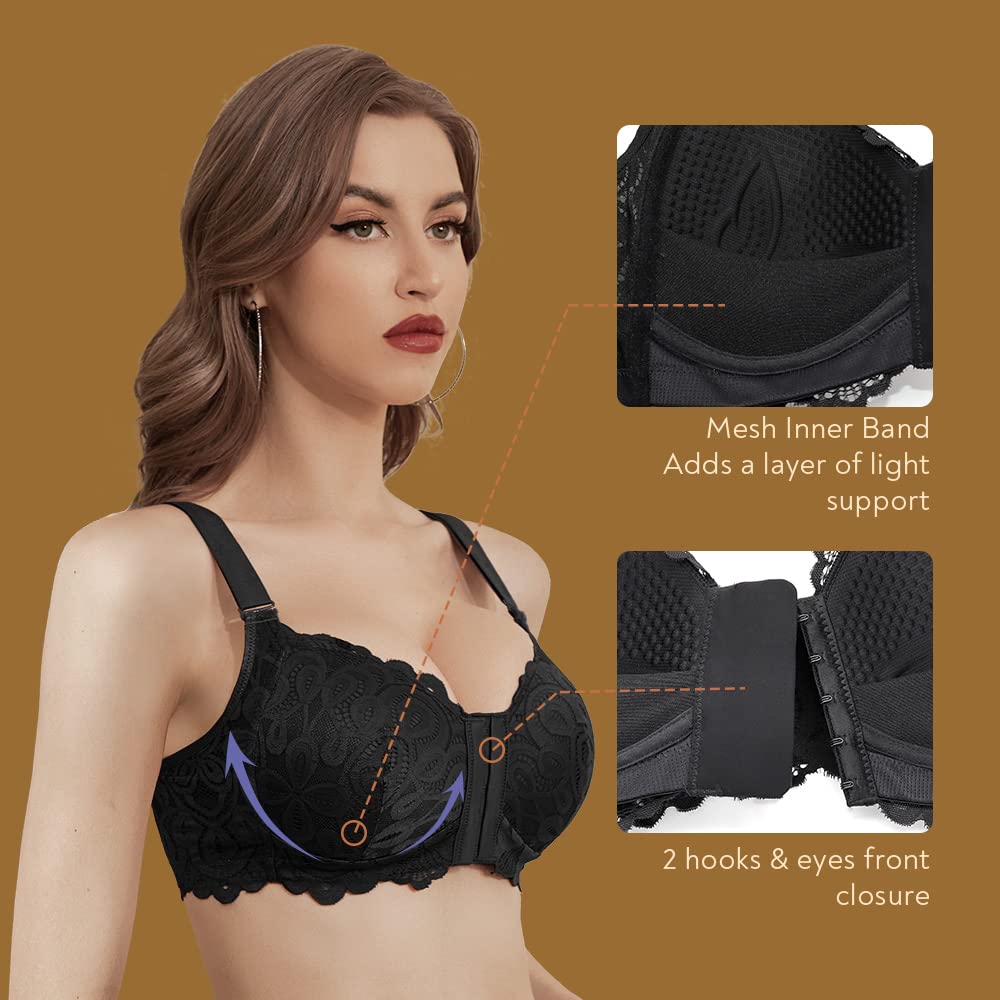 FallSweet Wireless Front Close Comfort Bra for Women - Lace Full Coverage Brassiere | Perfect for Yoga, Work & Everyday Wear