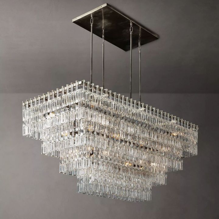 Arrebol 4-Tier Rectangular Chandelier - 72 Inch Modern Crystal Ceiling Light Fixture for Dining Room, Living Room & Entryway Lighting