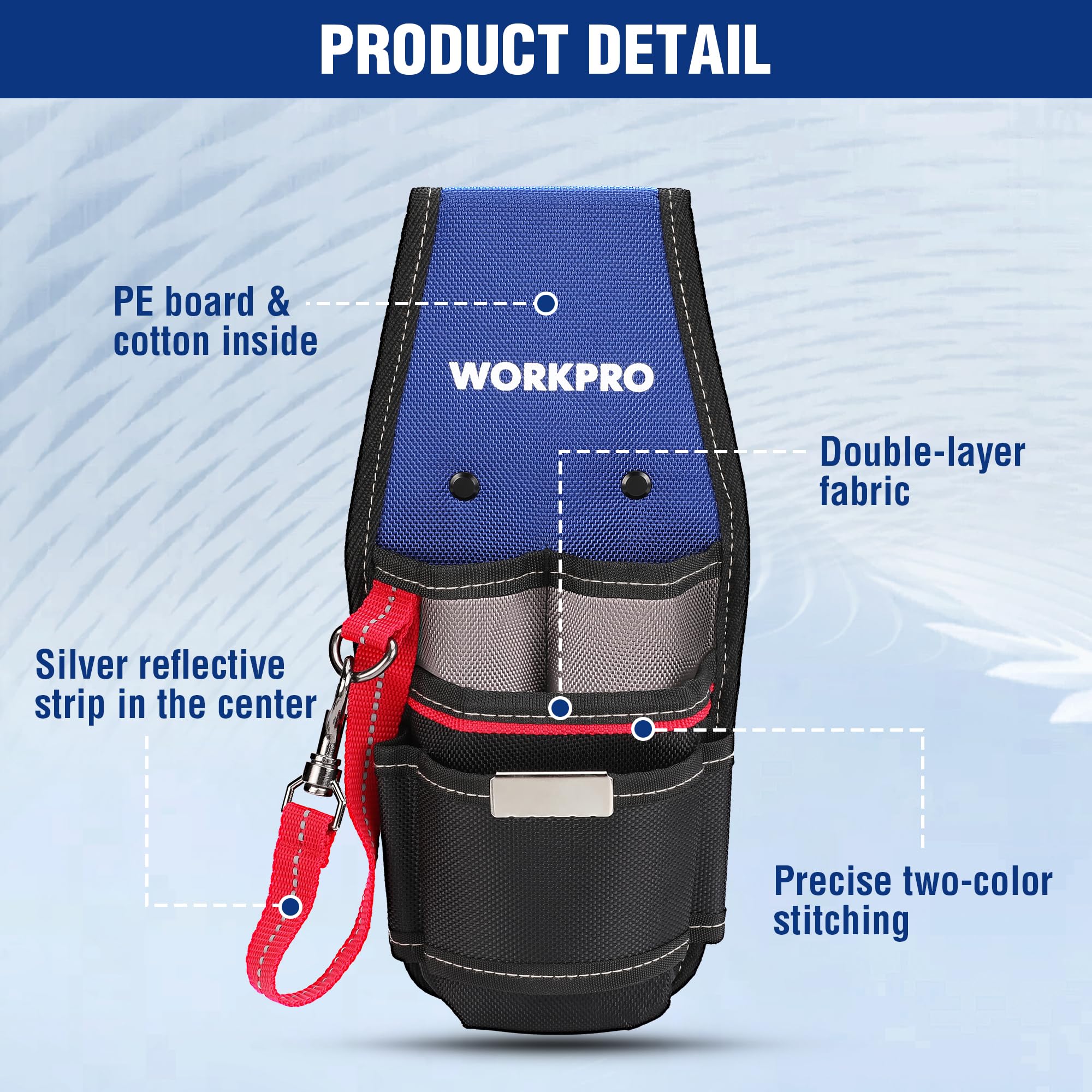 WORKPRO Electrician Tool Pouch - Professional Compact Tool Holder with 6 Pockets, 1680D Oxford Fabric & Zinc Alloy Hook - Durable Utility Tool Bag for Electricians, Plumbers, HVAC Technicians - Perfect for Construction, Home Repairs and DIY Projects