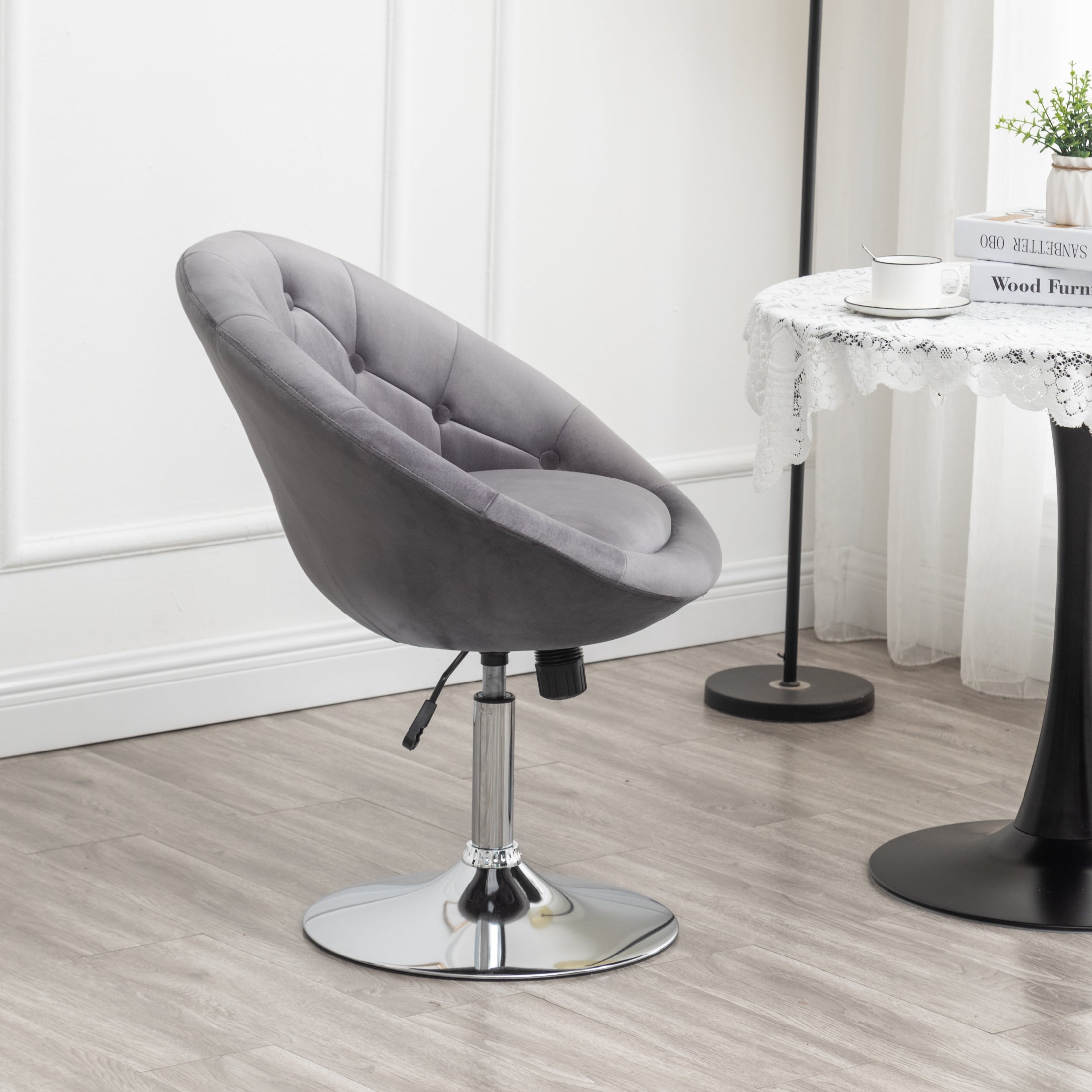 Roundhill Furniture Noas Velvet Upholstered Tufted Back Swivel Accent Chair - Modern Living Room Lounge Chair for Home Office, Bedroom & Reading Nook