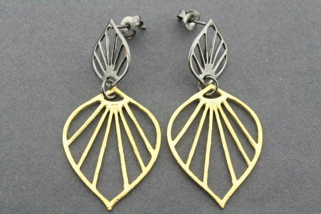 Double Petal Earrings - Gold Plated & Oxidized Sterling Silver - Elegant Jewelry for Women, Perfect for Parties, Weddings & Everyday Wear