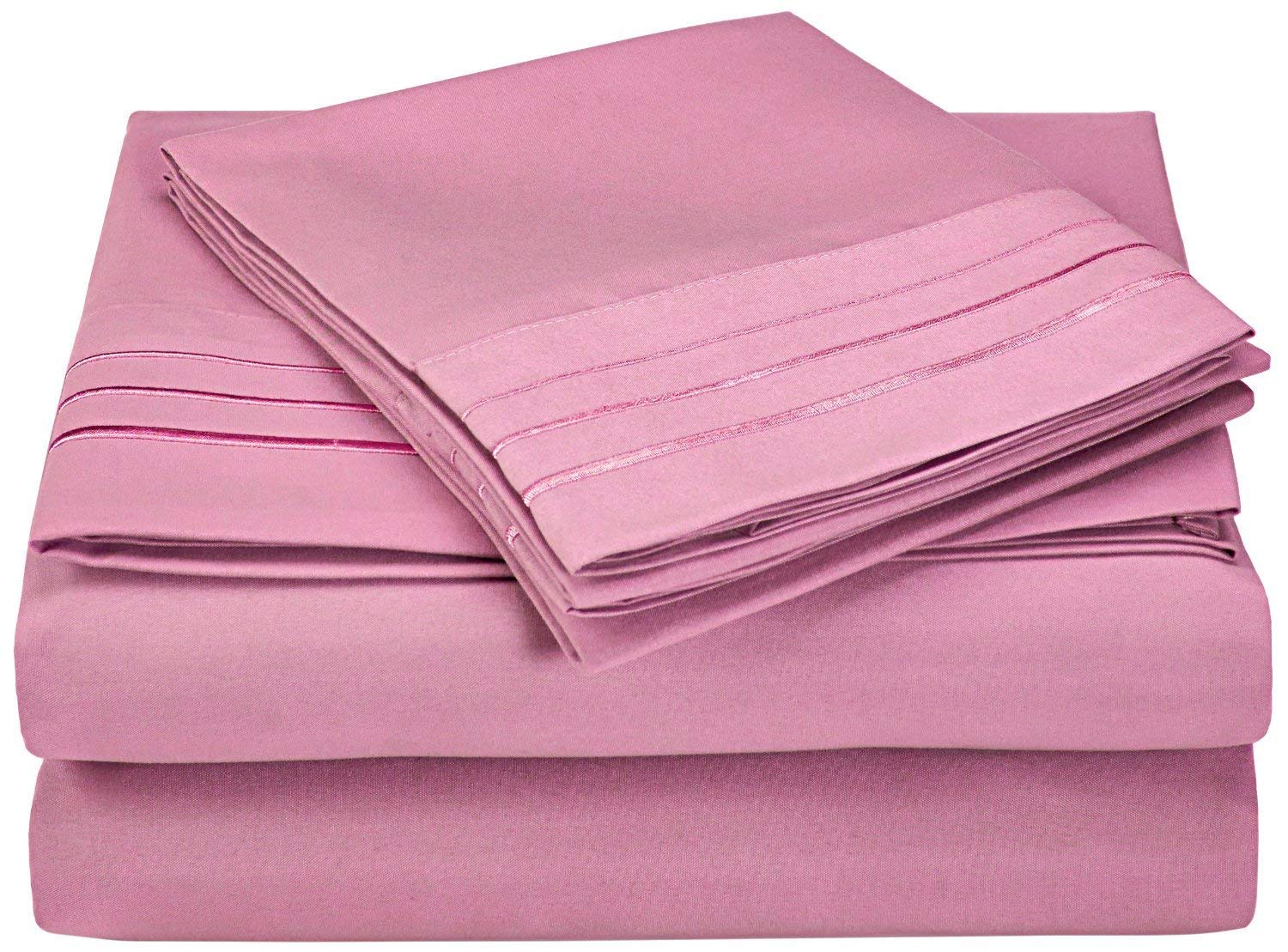 GoLinens 3-Line Embroidered Luxury Bed Sheet Set - Ultra Soft, Wrinkle-Free California King Size in Pink - Perfect for Master Bedrooms & Guest Rooms